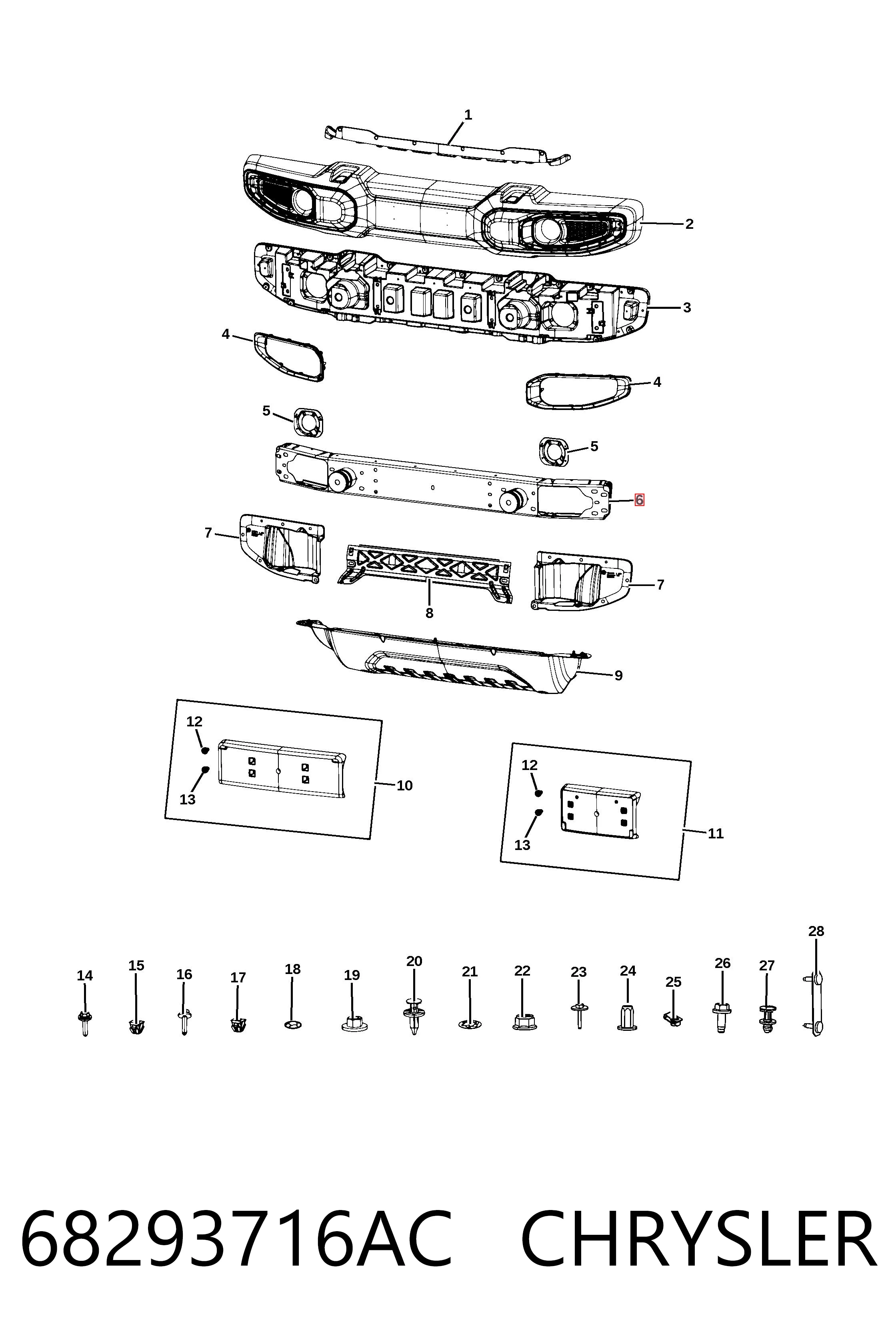 Reforçador do pára-choque dianteiro para Jeep Wrangler  JL