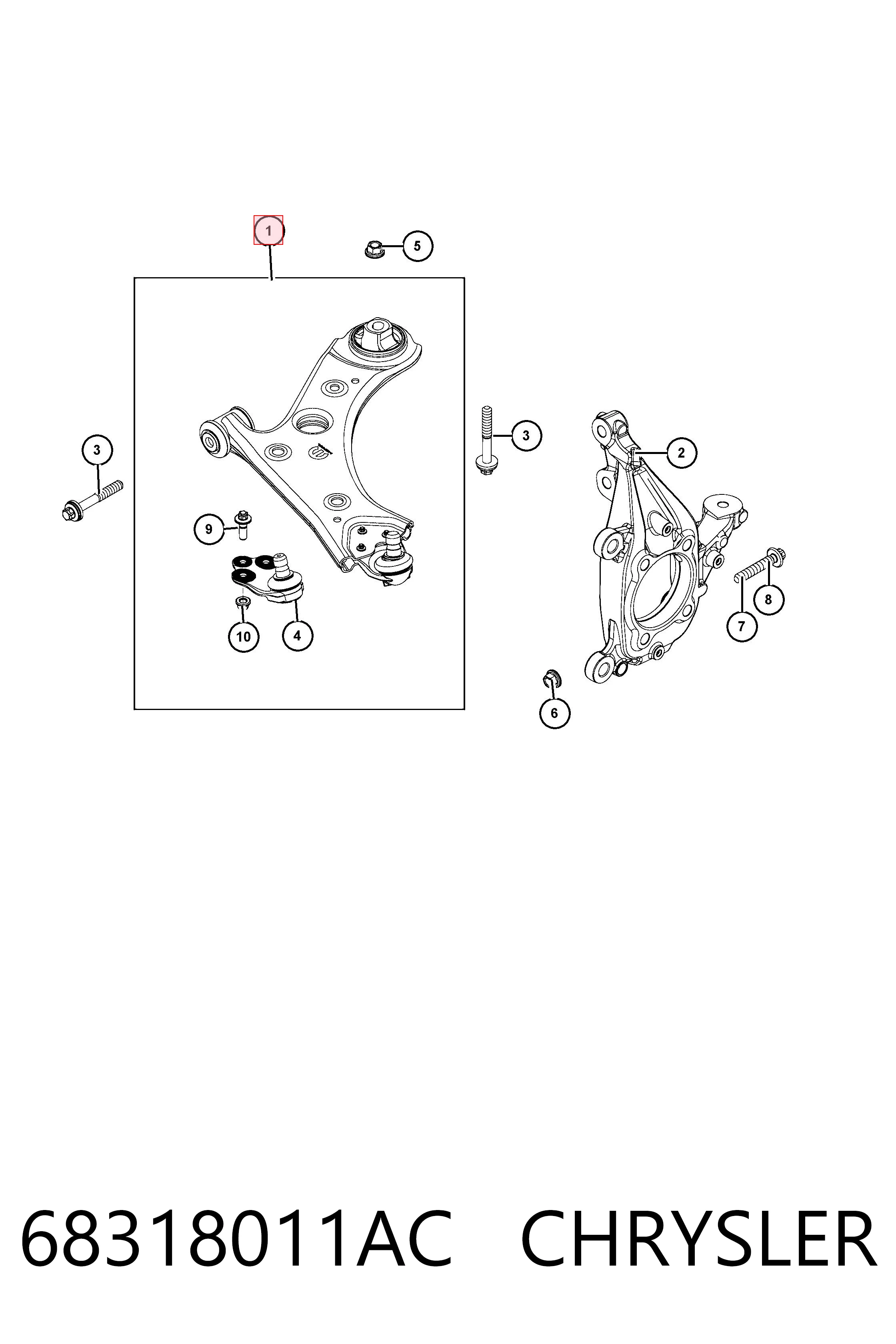 Compre K68318011AF Fiat/Alfa/Lancia Braço oscilante inferior esquerdo de suspensão dianteira