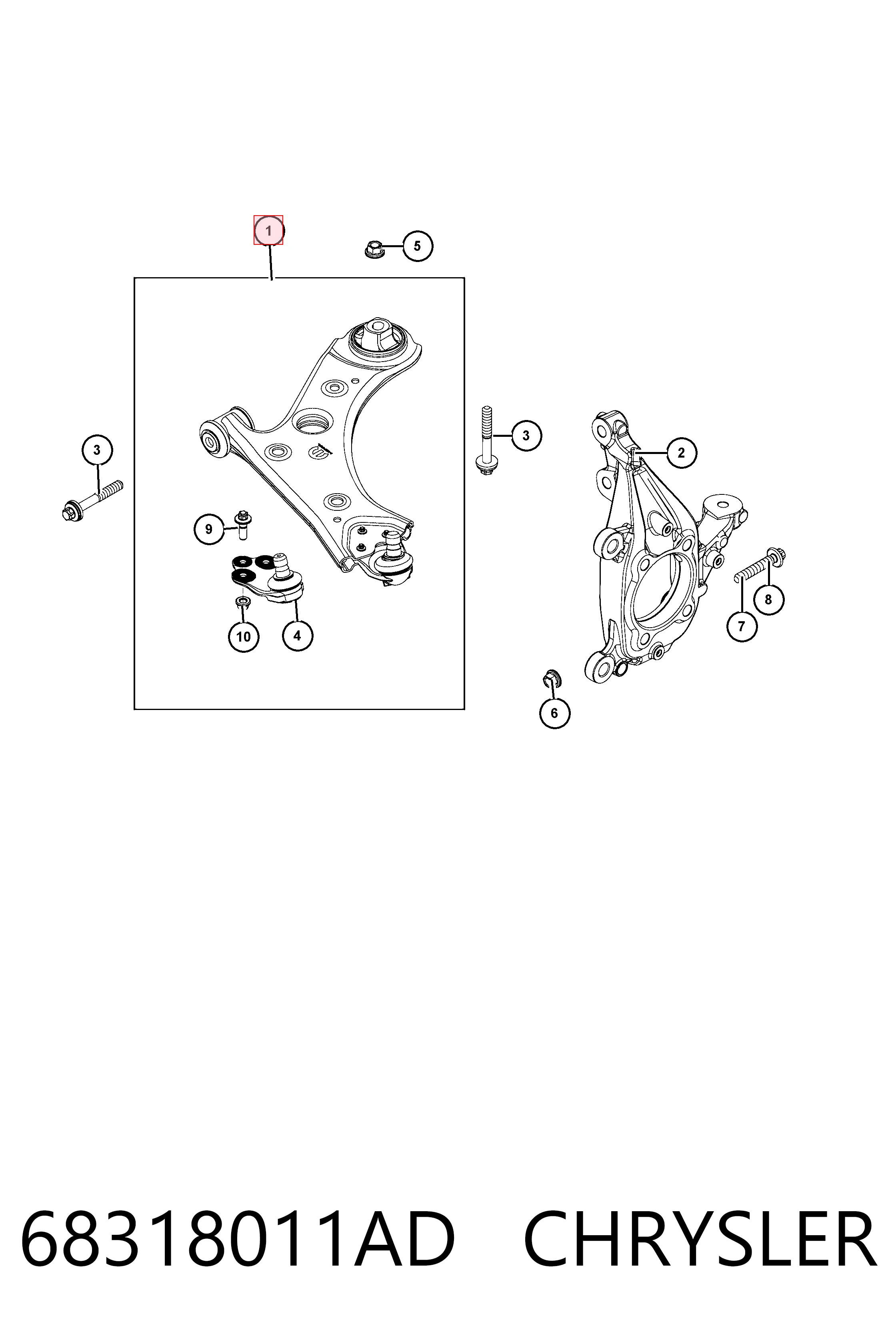 Braço oscilante inferior esquerdo de suspensão dianteira K68318011AF Fiat/Alfa/Lancia