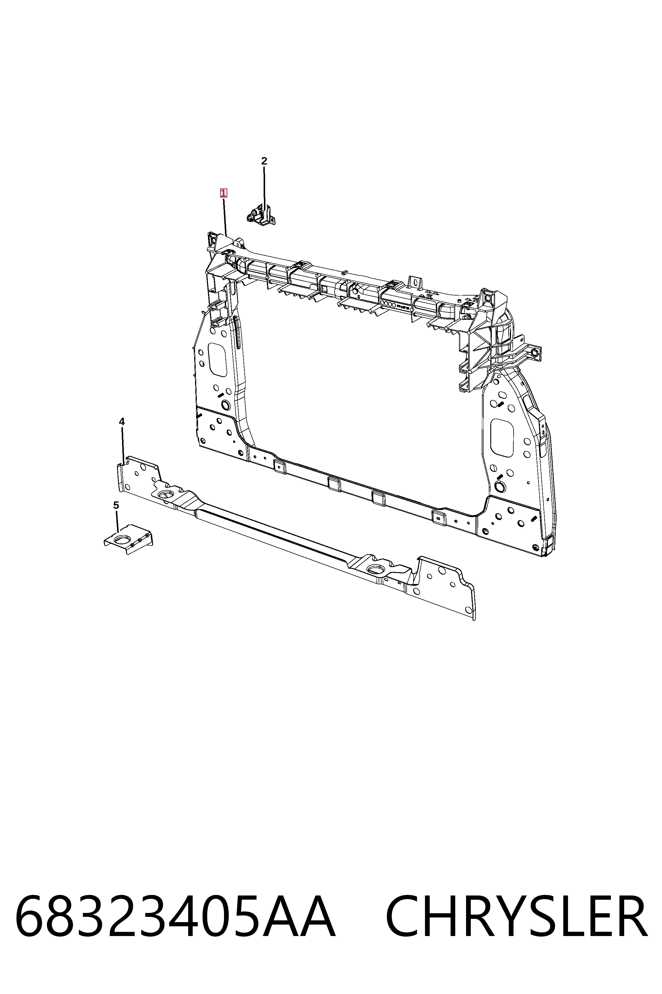 Suporte do radiador montado (painel de montagem de fixação das luzes) Fiat 500 X 334