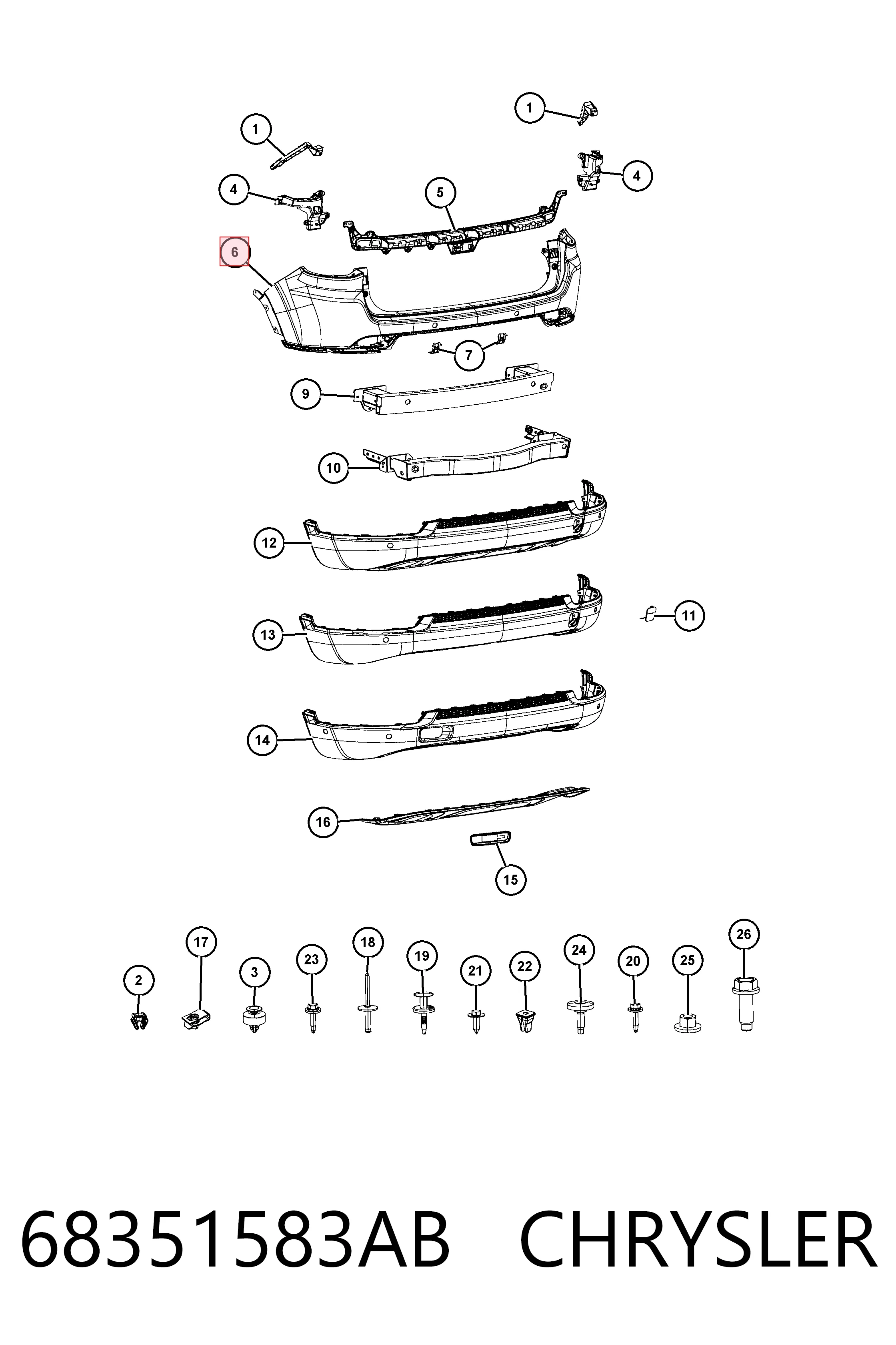 K68351583AB Fiat/Alfa/Lancia Pára-choque traseiro, parte superior