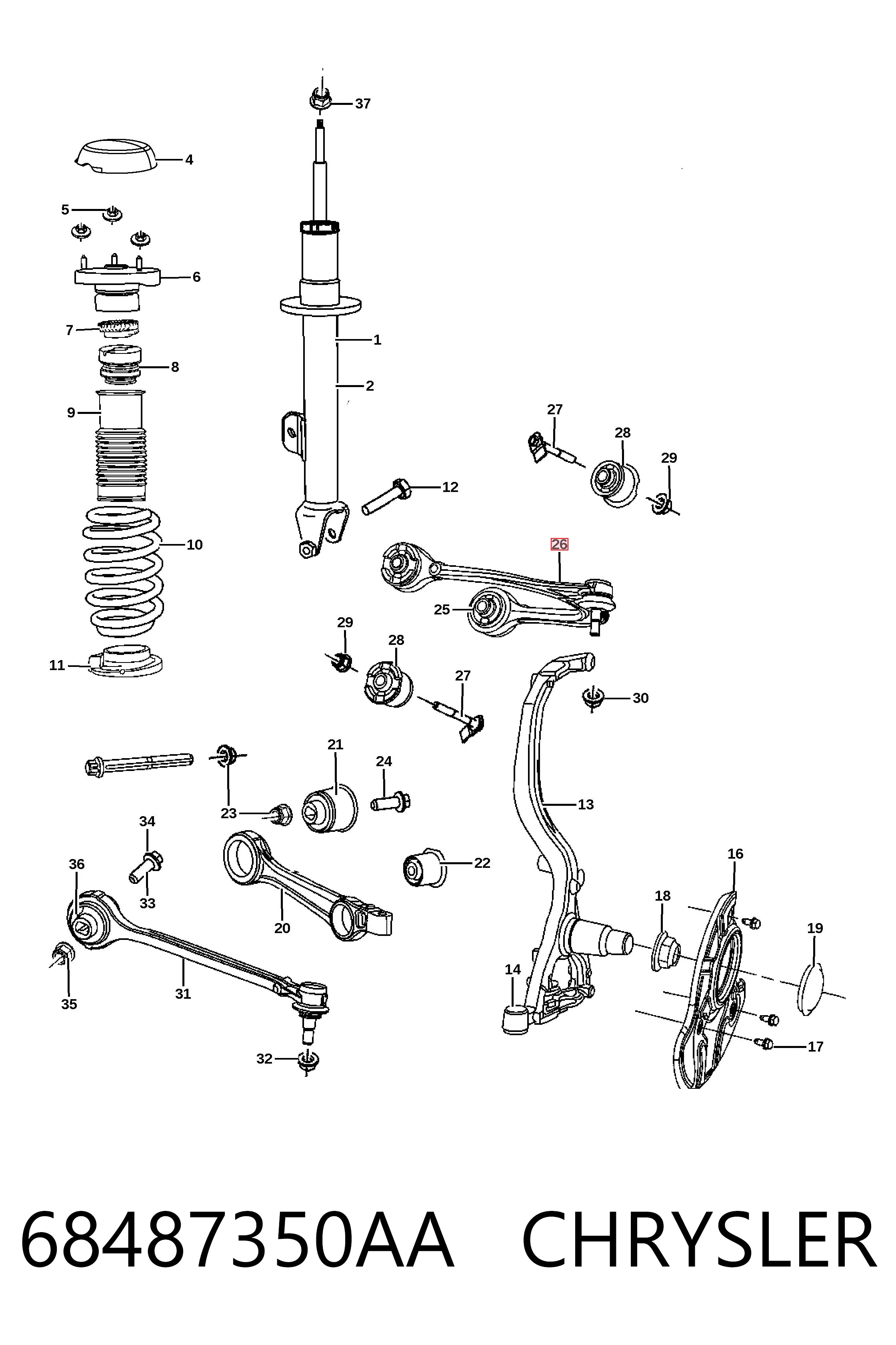 68487350AA Chrysler Braço oscilante superior direito de suspensão dianteira