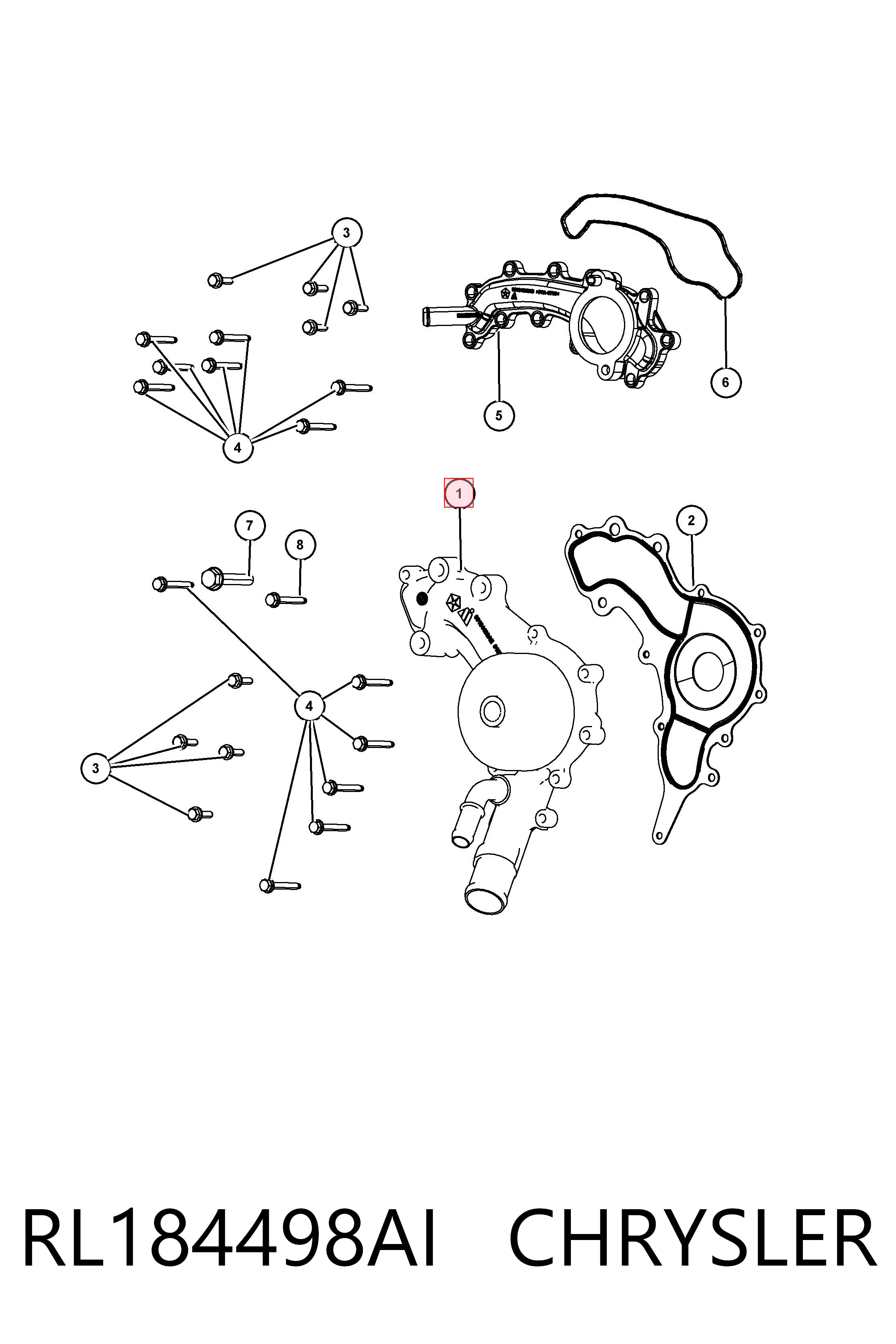 RL184498AI Chrysler Bomba de água (bomba) de esfriamento