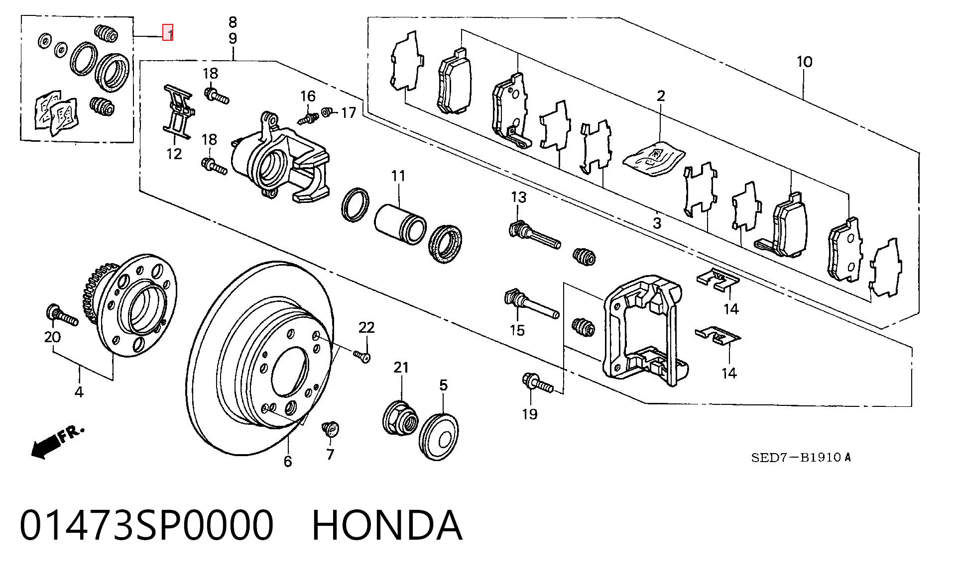 01473SP0000 Honda Kit de reparação de suporte do freio traseiro