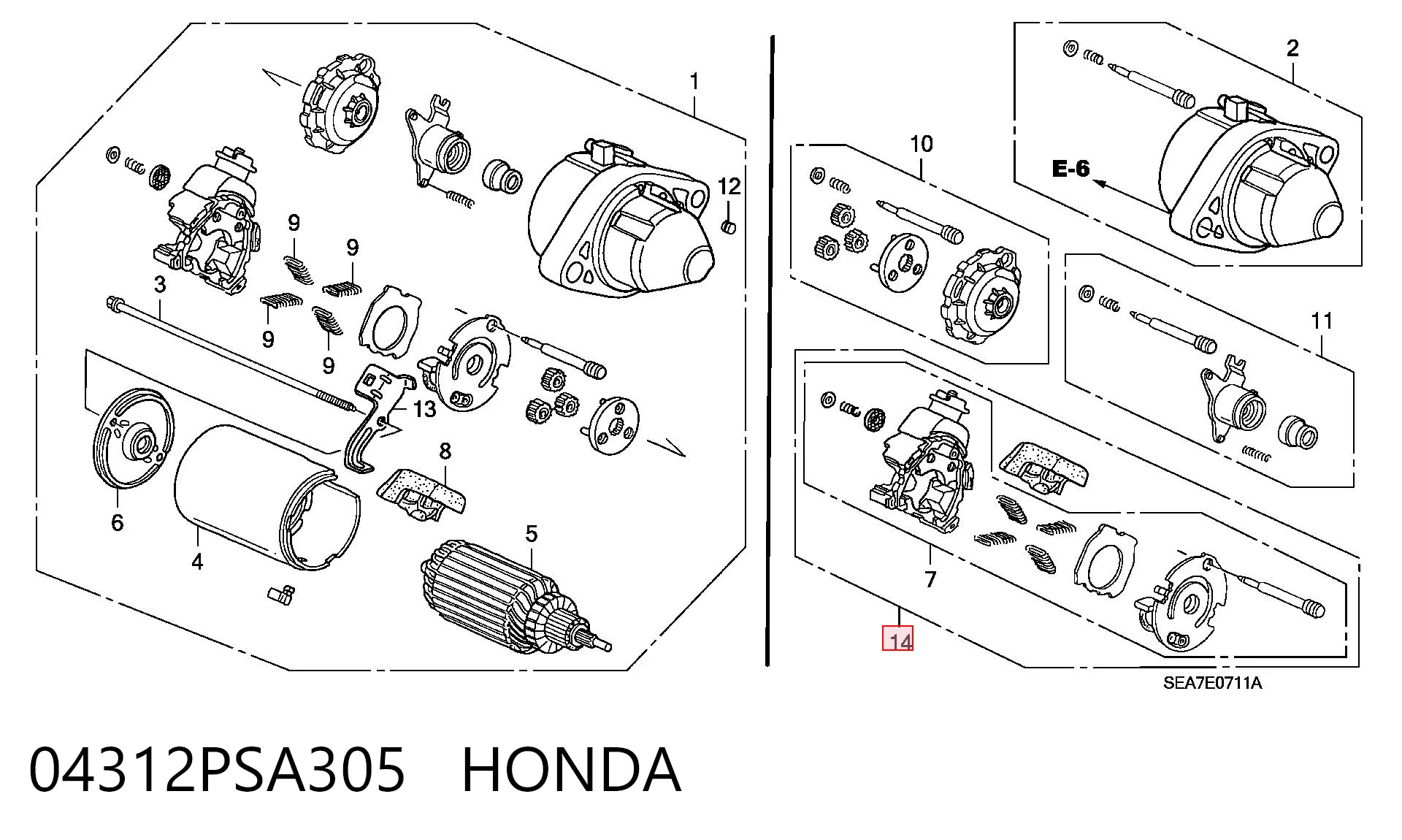 04312PSA305 Honda Porta-escovas do motor de arranco
