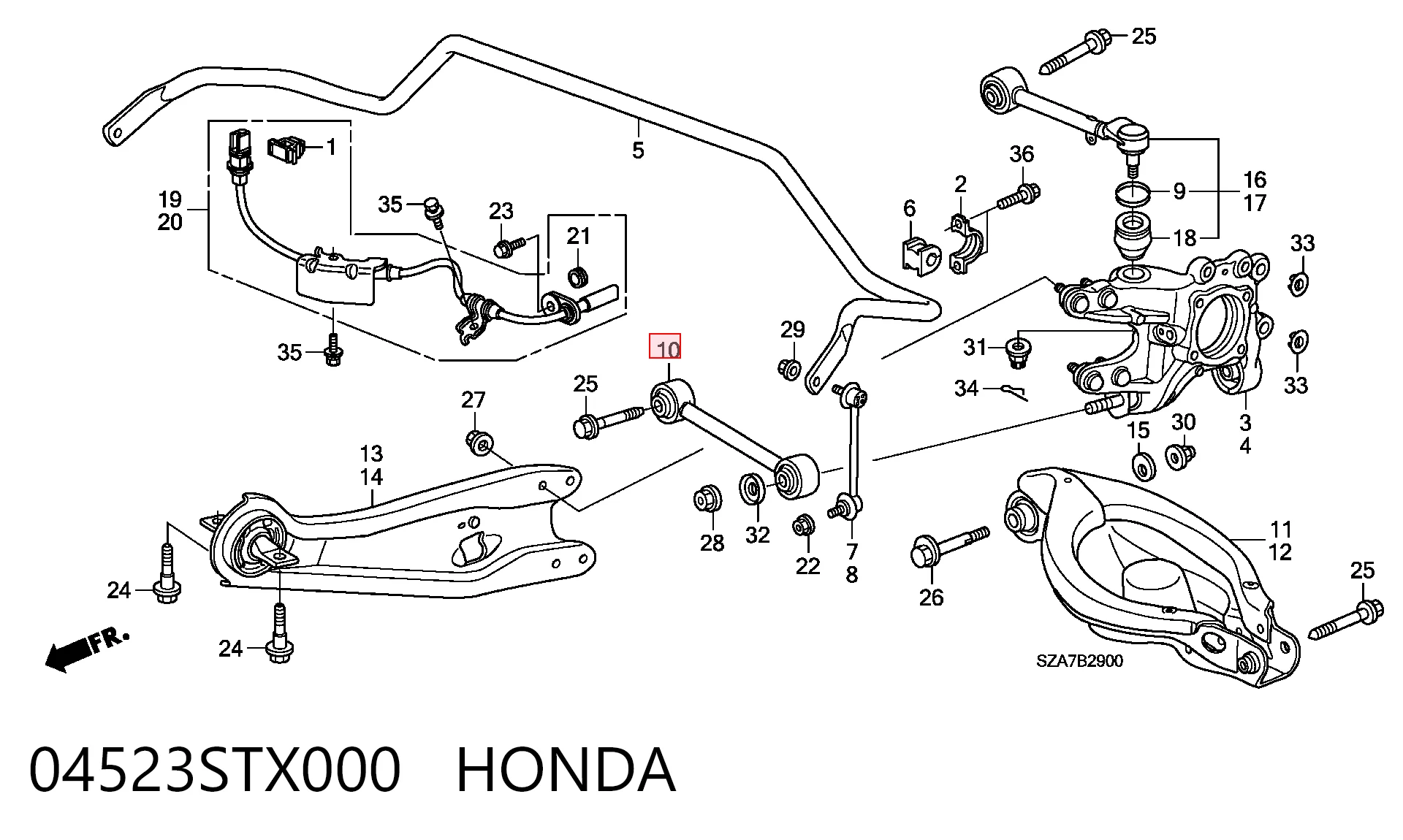 04523STX000 Honda Barra transversal de suspensão traseira