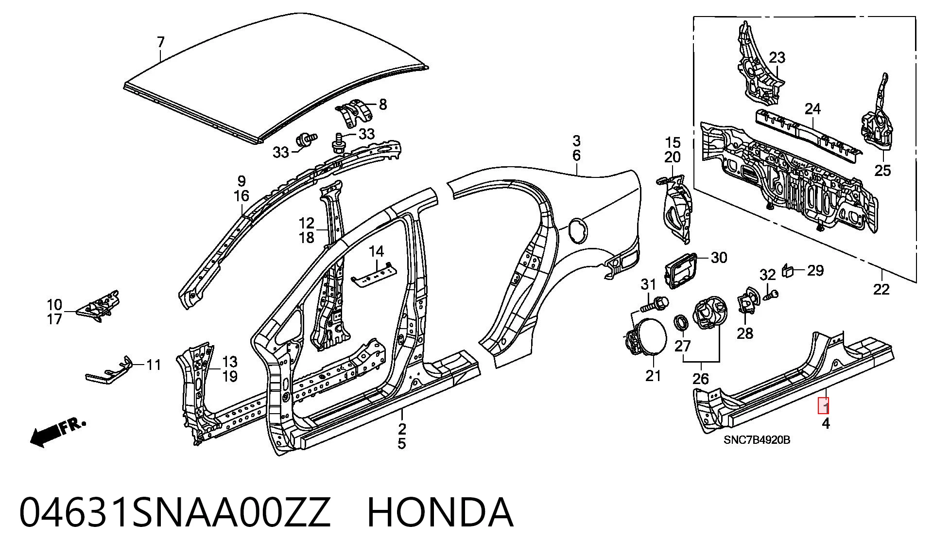 Acesso externo direito para Honda Civic VIII FD, FA