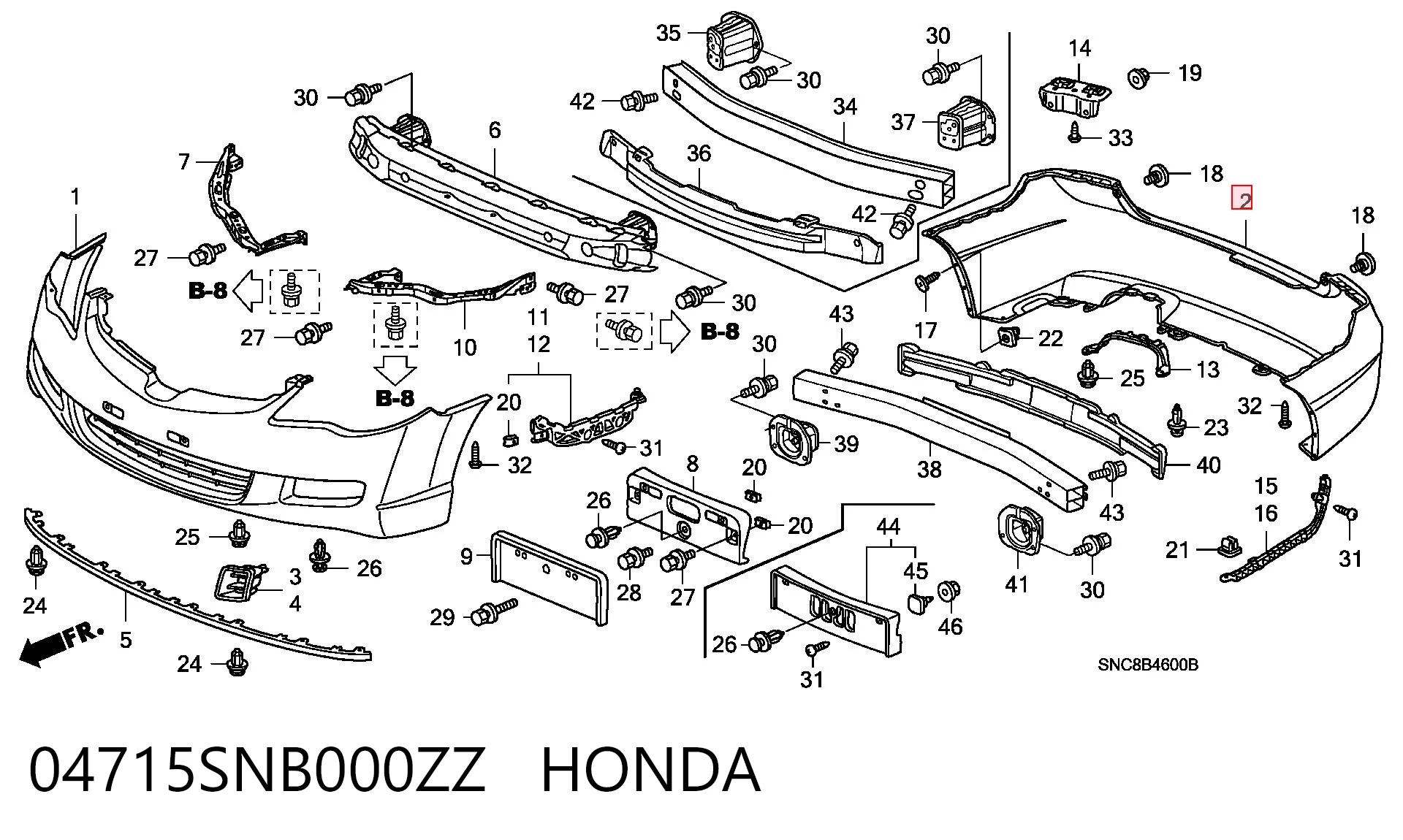 Pára-choque traseiro para Honda Civic VIII FD, FA