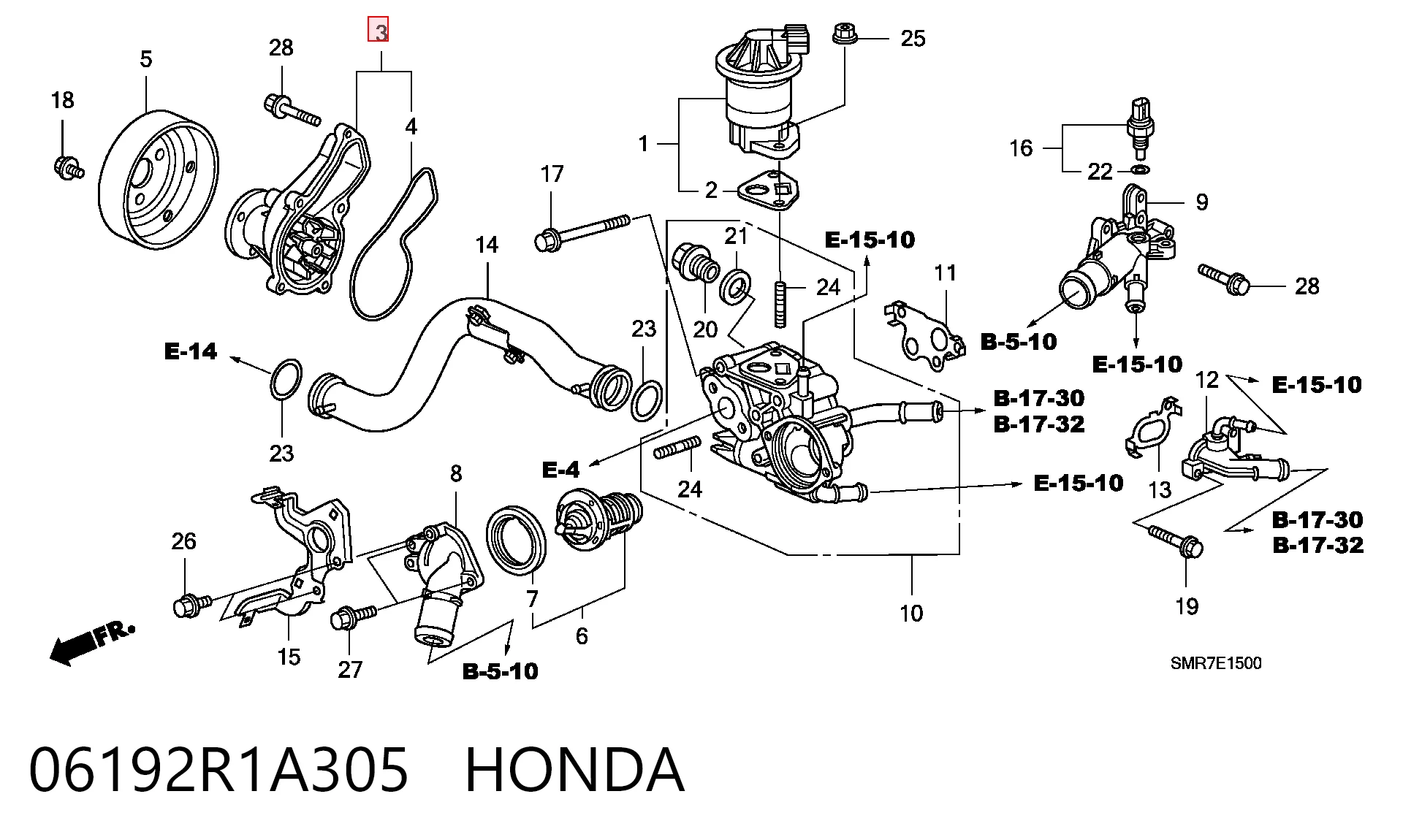 06192R1A305 Honda Bomba de água (bomba) de esfriamento