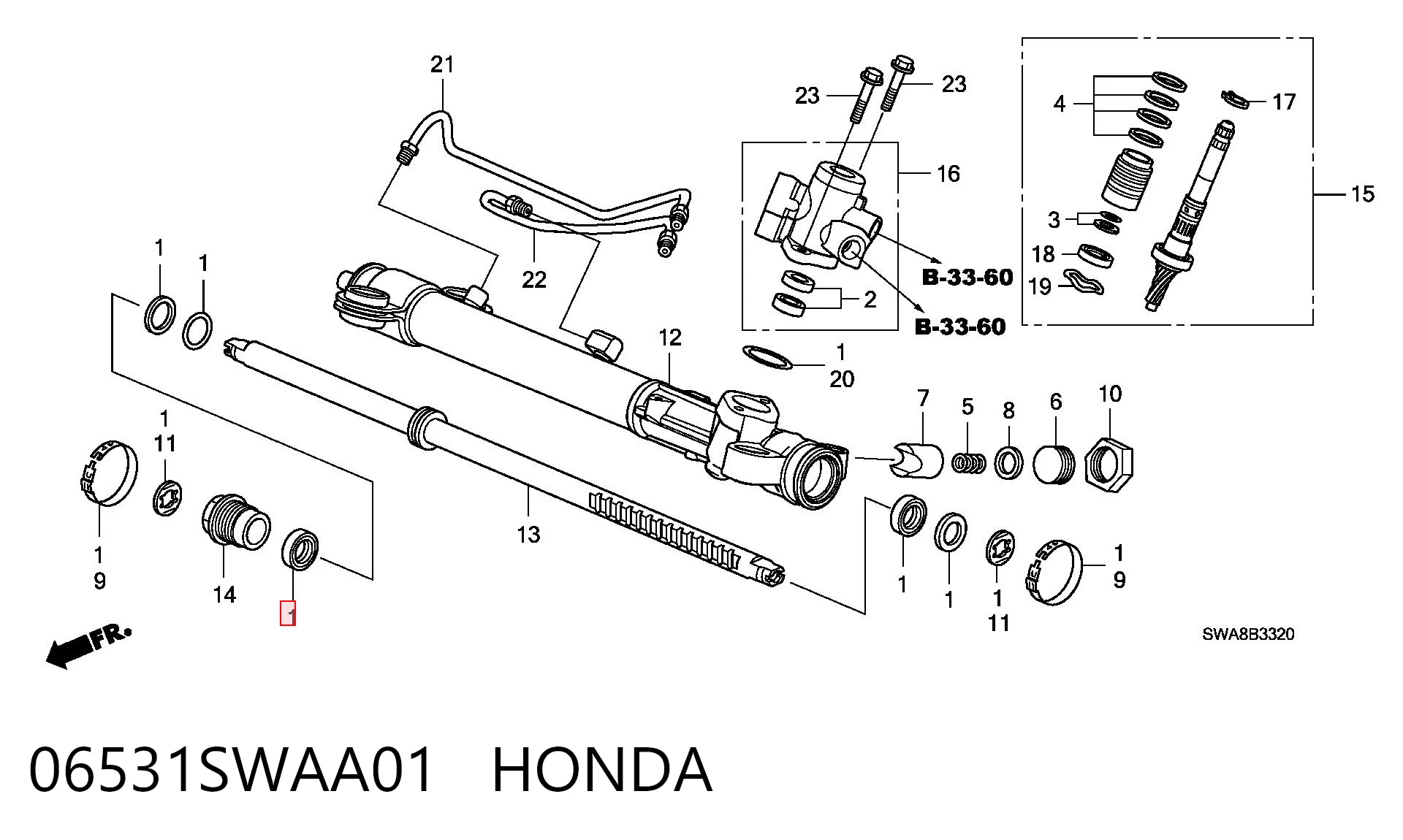 06531SWAA01 Honda Kit de reparação da cremalheira da direção (do mecanismo), (kit de vedantes)