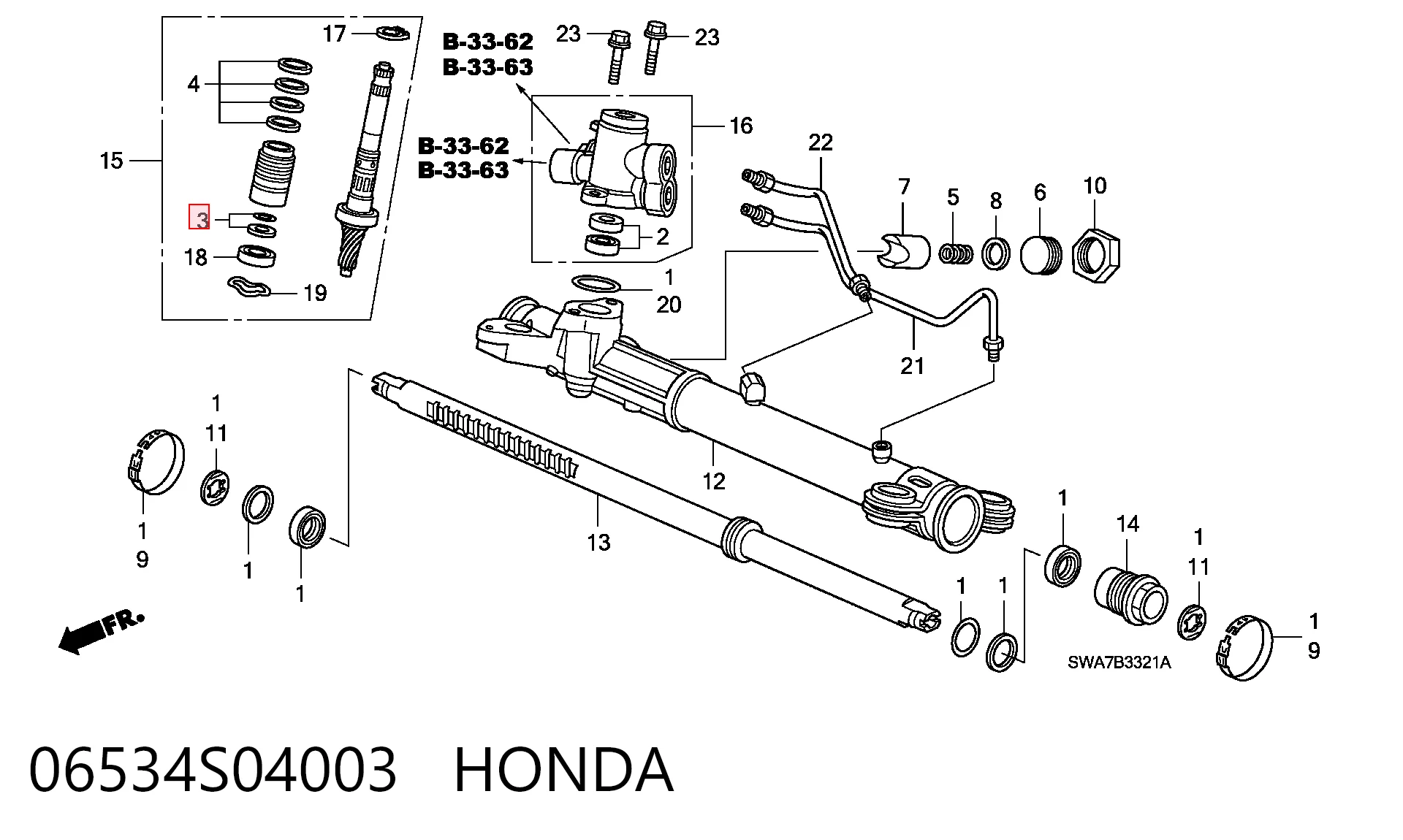 Kit de reparação da cremalheira da direção (do mecanismo), (kit de vedantes) Honda Civic VI MB