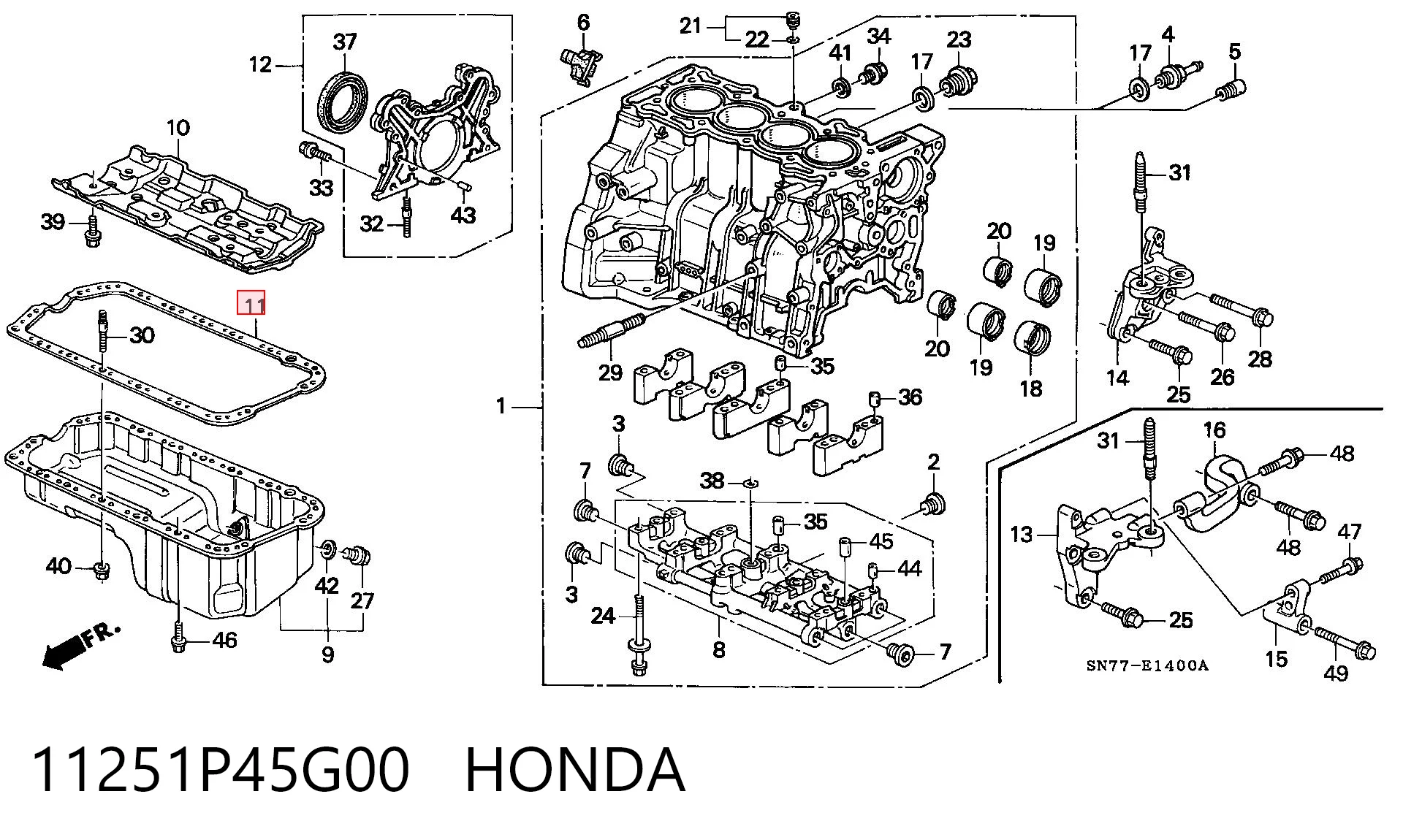 11251P45G00 Honda Vedante de panela de cárter do motor
