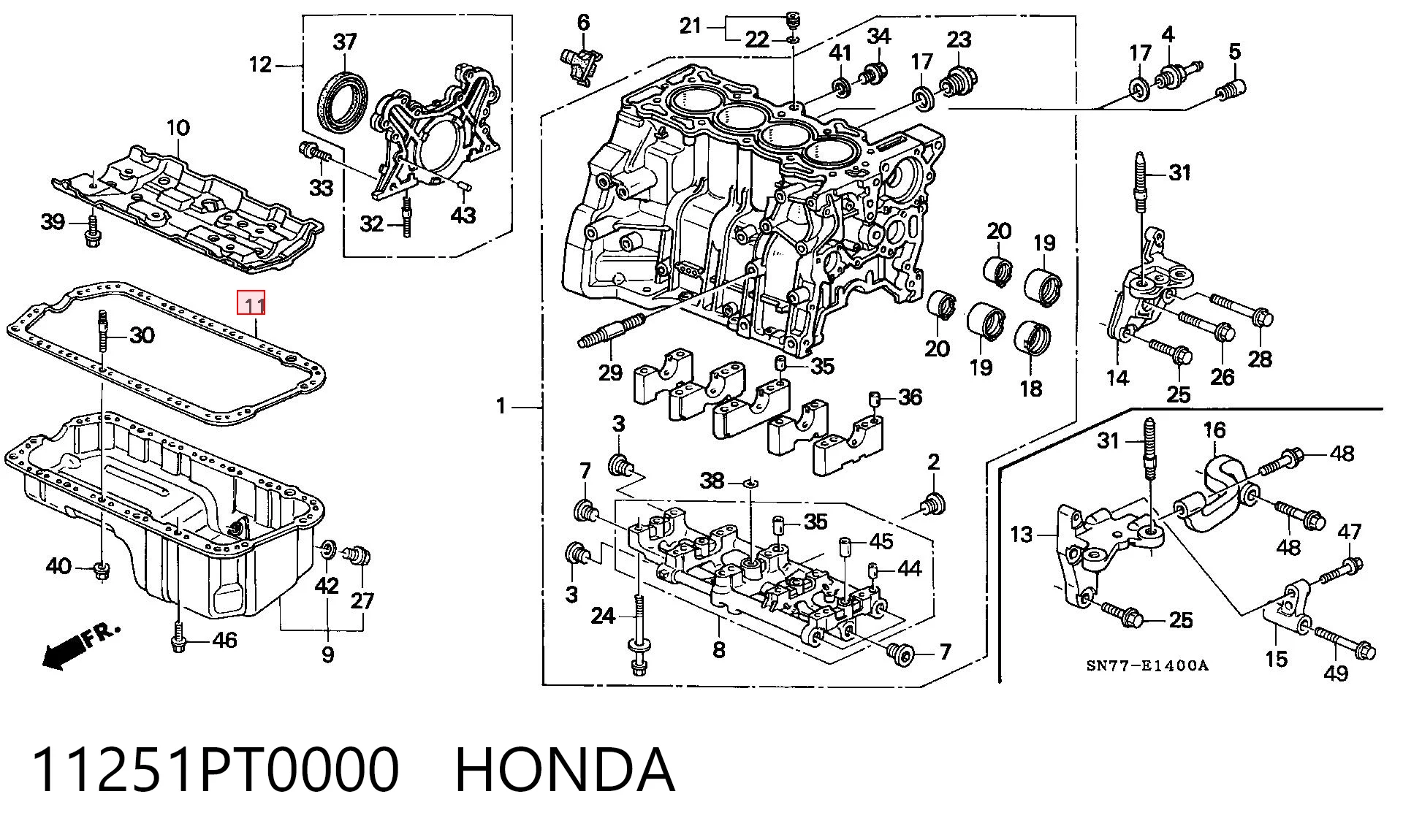 11251PT0000 Honda Vedante de panela de cárter do motor