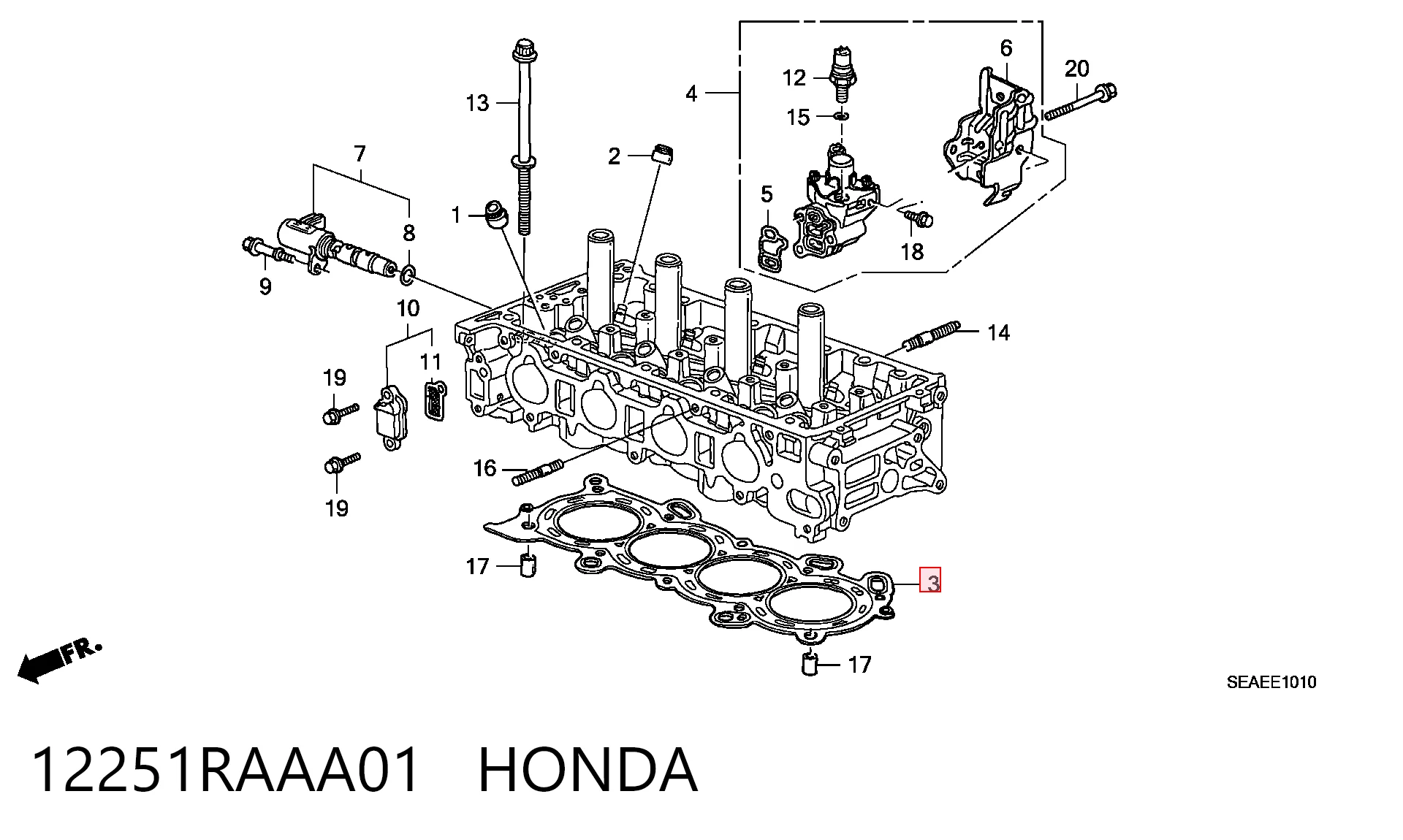  Vedante de cabeça de motor (CBC) Honda Accord VII carrinha (CM, CN) (2003 - 2008) VII