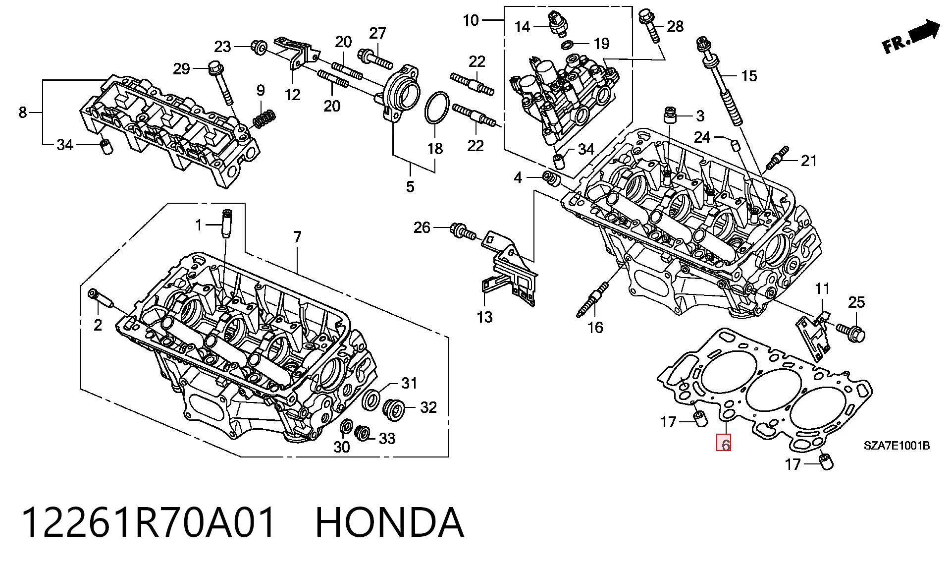 12261R70A01 Honda Vedante direito de cabeça de motor (CBC)
