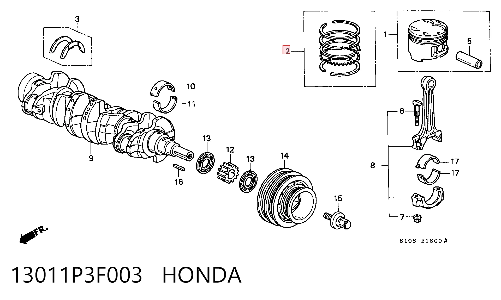 13011P3F003 Honda Kit de anéis de pistão de motor, STD.