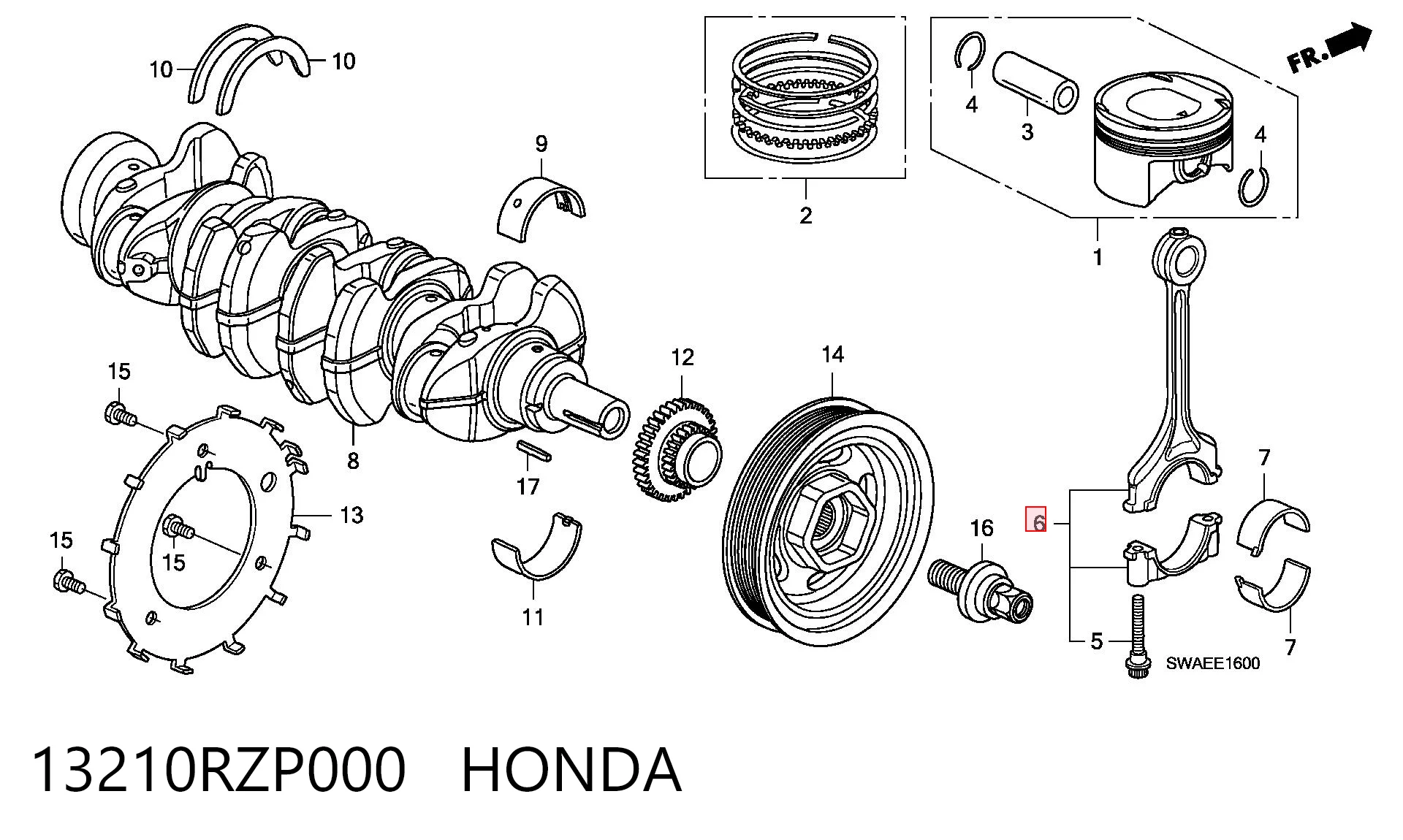13210RZP000 Honda Biela de pistão de motor