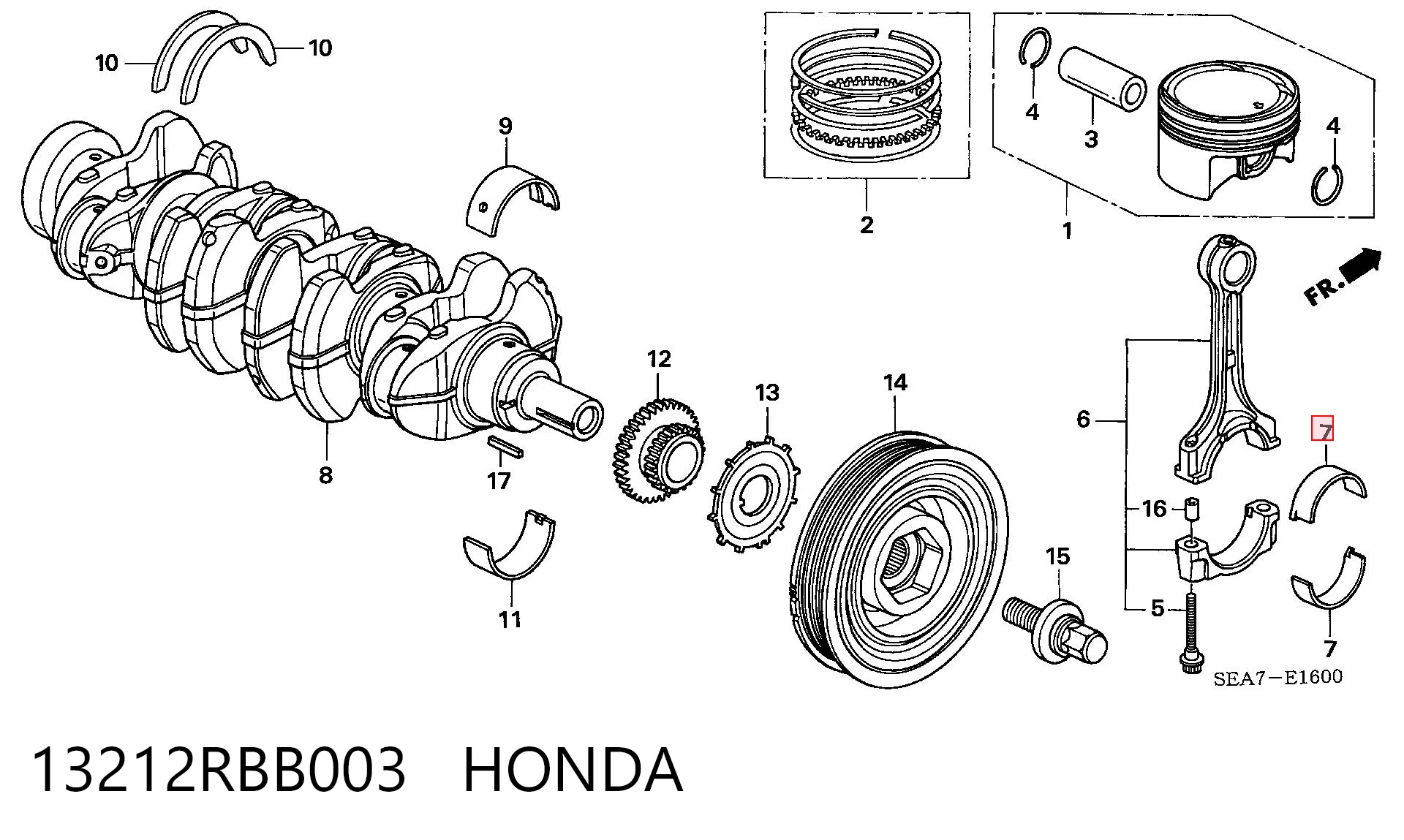 13212RBB003 Honda Folhas inseridas de cambota de biela, kit, padrão (STD)