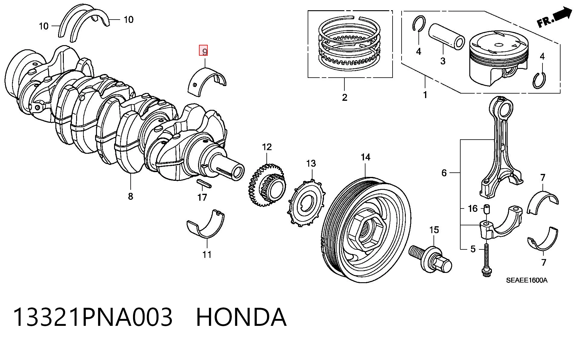 13321PNA003 Honda Folhas inseridas principais de cambota, kit, padrão (STD)