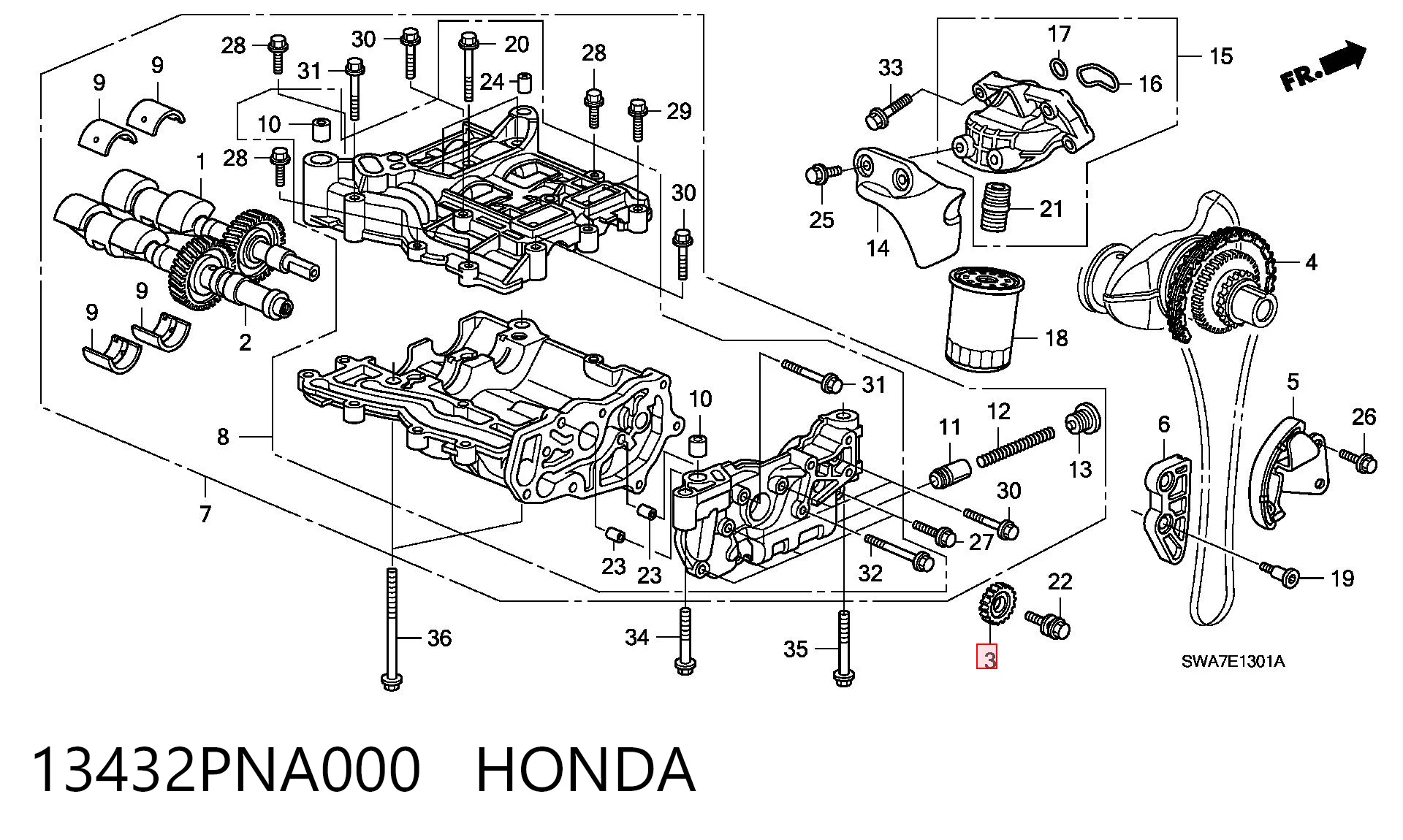 13432PNA000 Honda Roda dentada de bomba de óleo