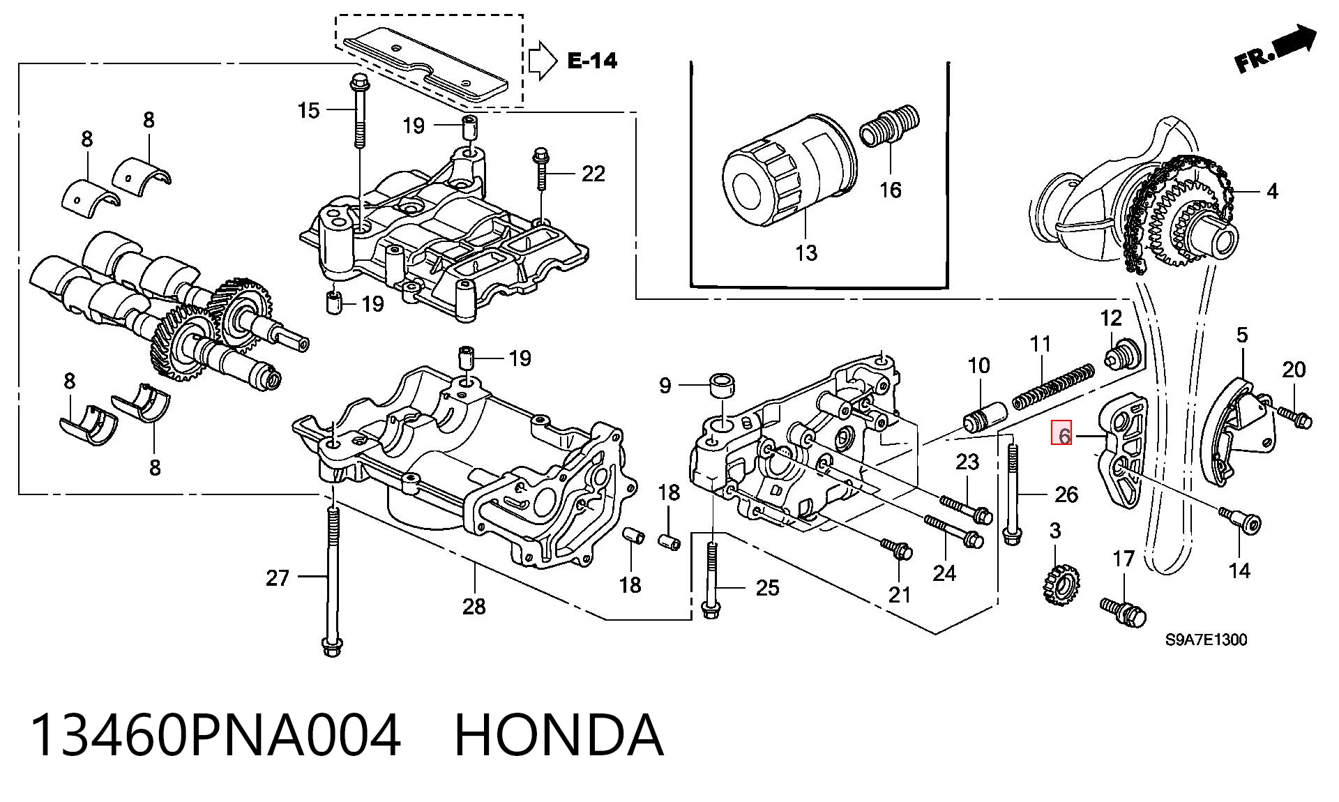 13460PNA004 Honda Amortecedor de cadeia do mecanismo de distribuição de gás, direito