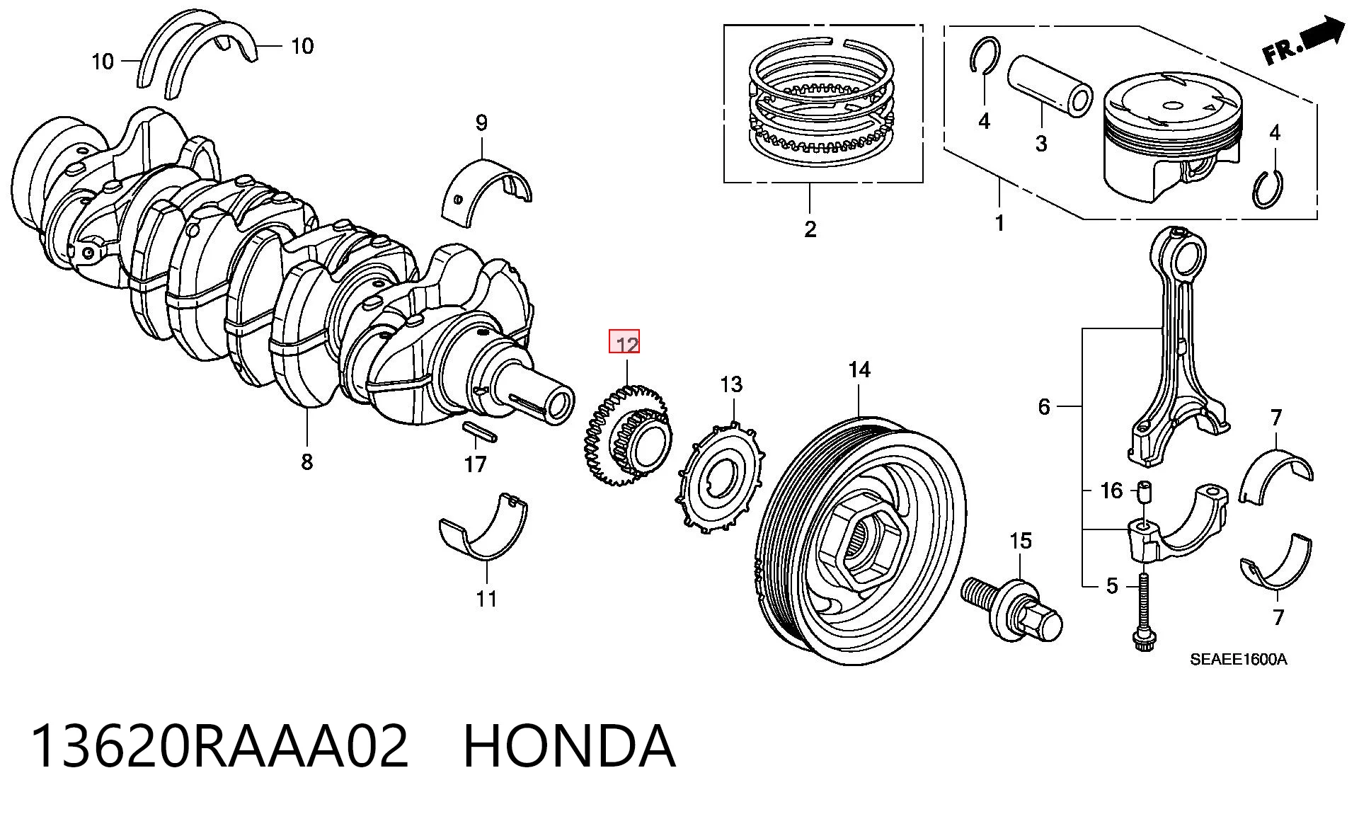 13620RAAA02 Honda Engrenagem de cadeia da roda dentada de acionamento de cambota de motor