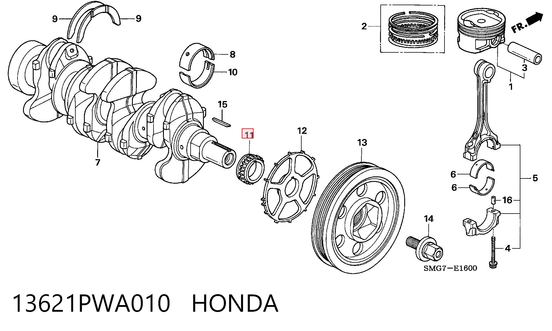 Engrenagem de cadeia da roda dentada de acionamento de cambota de motor Honda Jazz  GD, GE