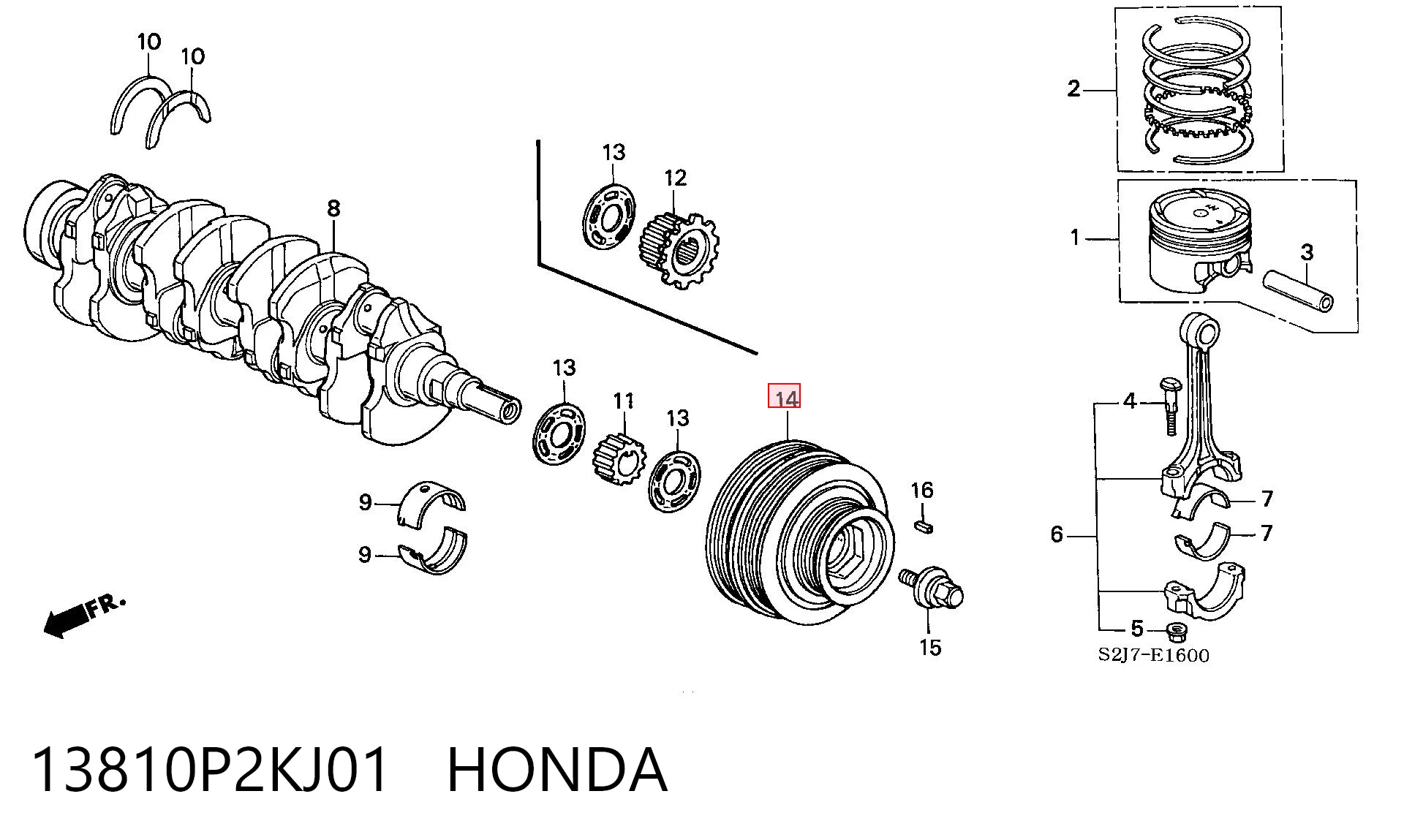  Polia de cambota Honda Civic VI sedan (EJ9, EK3/4) (1995 - 2001) VI