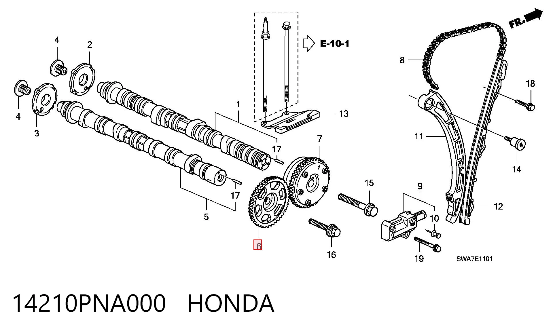 14210PNA000 Honda Engrenagem de cadeia de roda dentada da árvore distribuidora de escape de motor