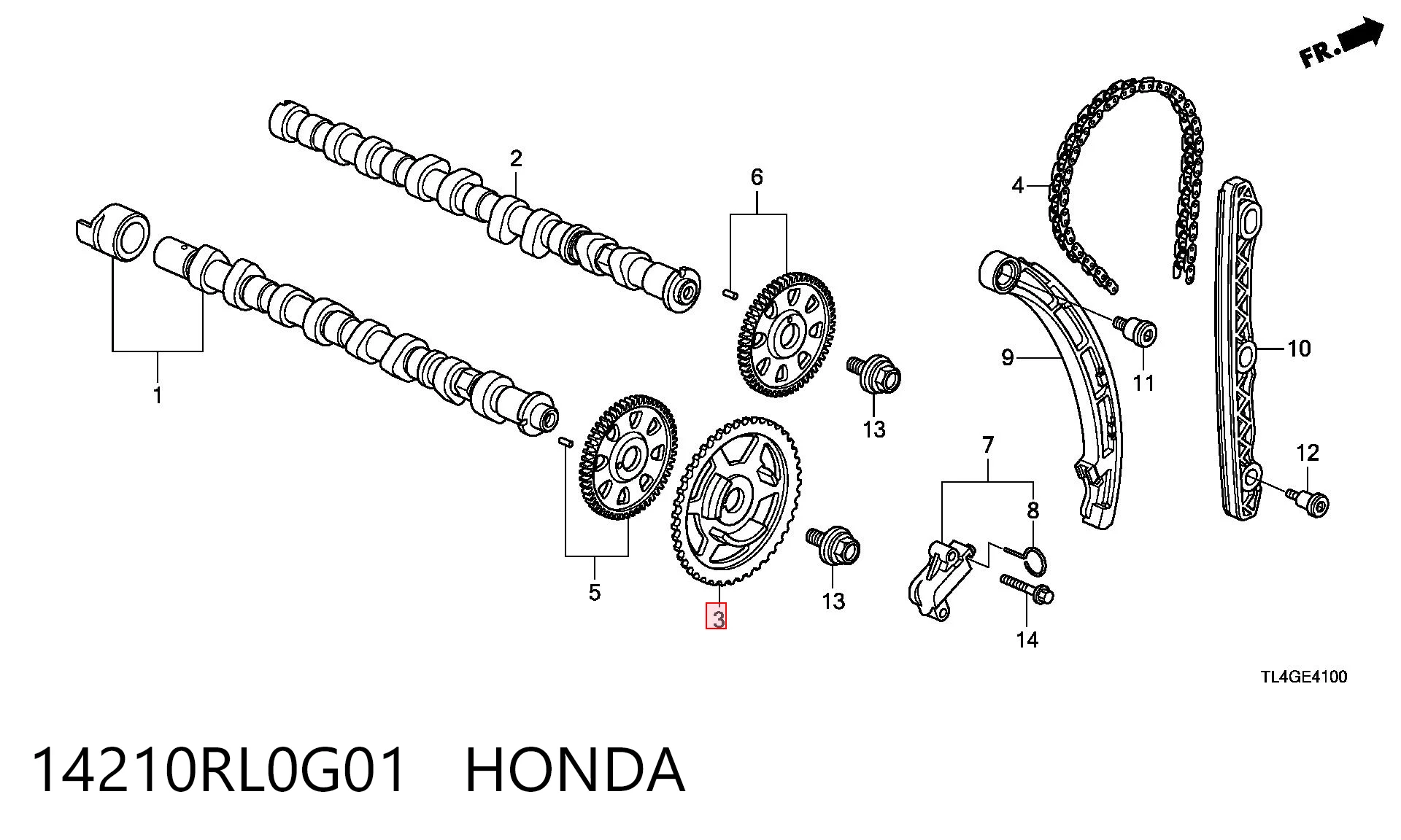 14210RL0G01 Honda Engrenagem de cadeia da roda dentada da árvore distribuidora de motor