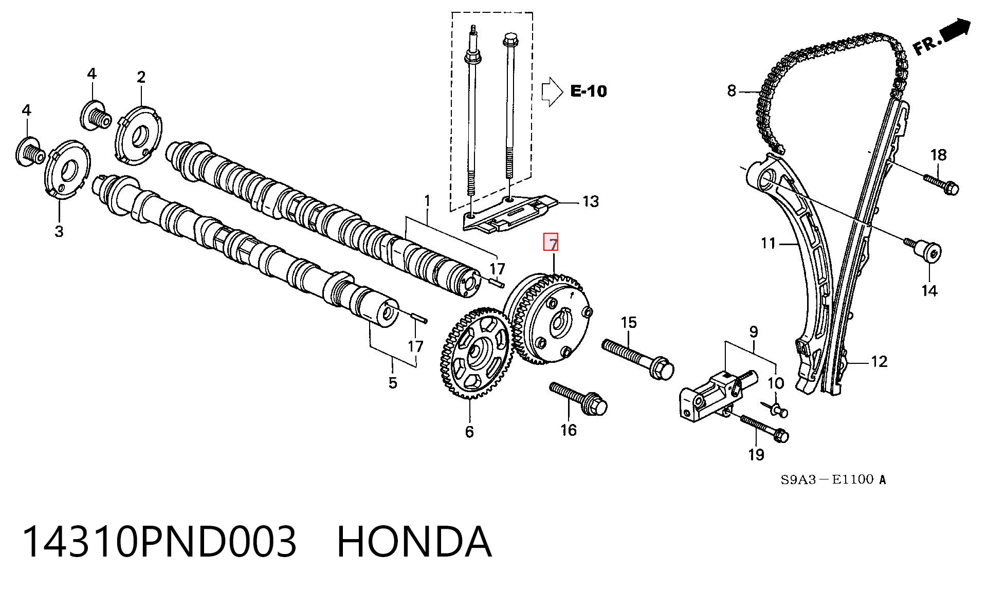 14310PND003 Honda Engrenagem de cadeia de roda dentada da árvore distribuidora de admissão de motor