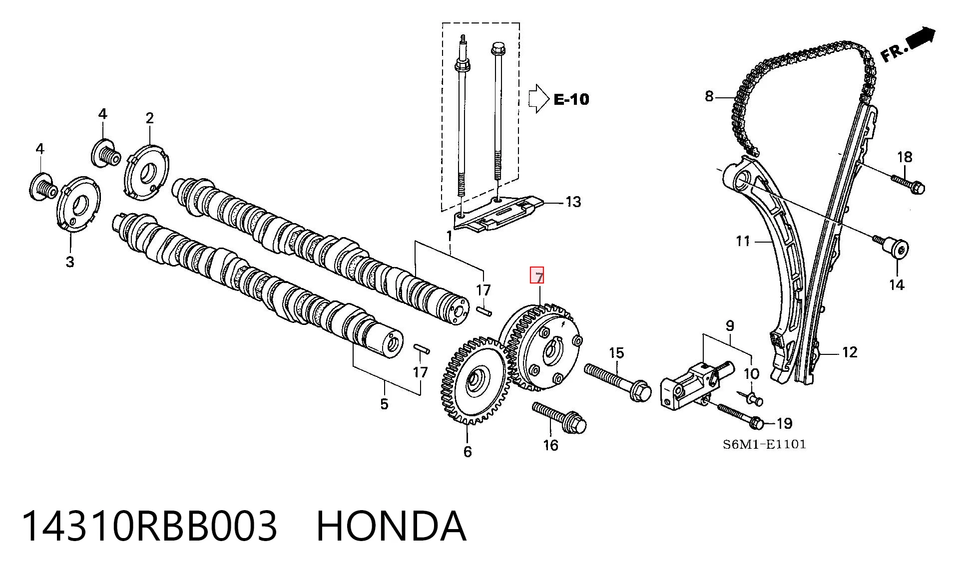 14310RBB003 Honda Engrenagem de cadeia de roda dentada da árvore distribuidora de admissão de motor