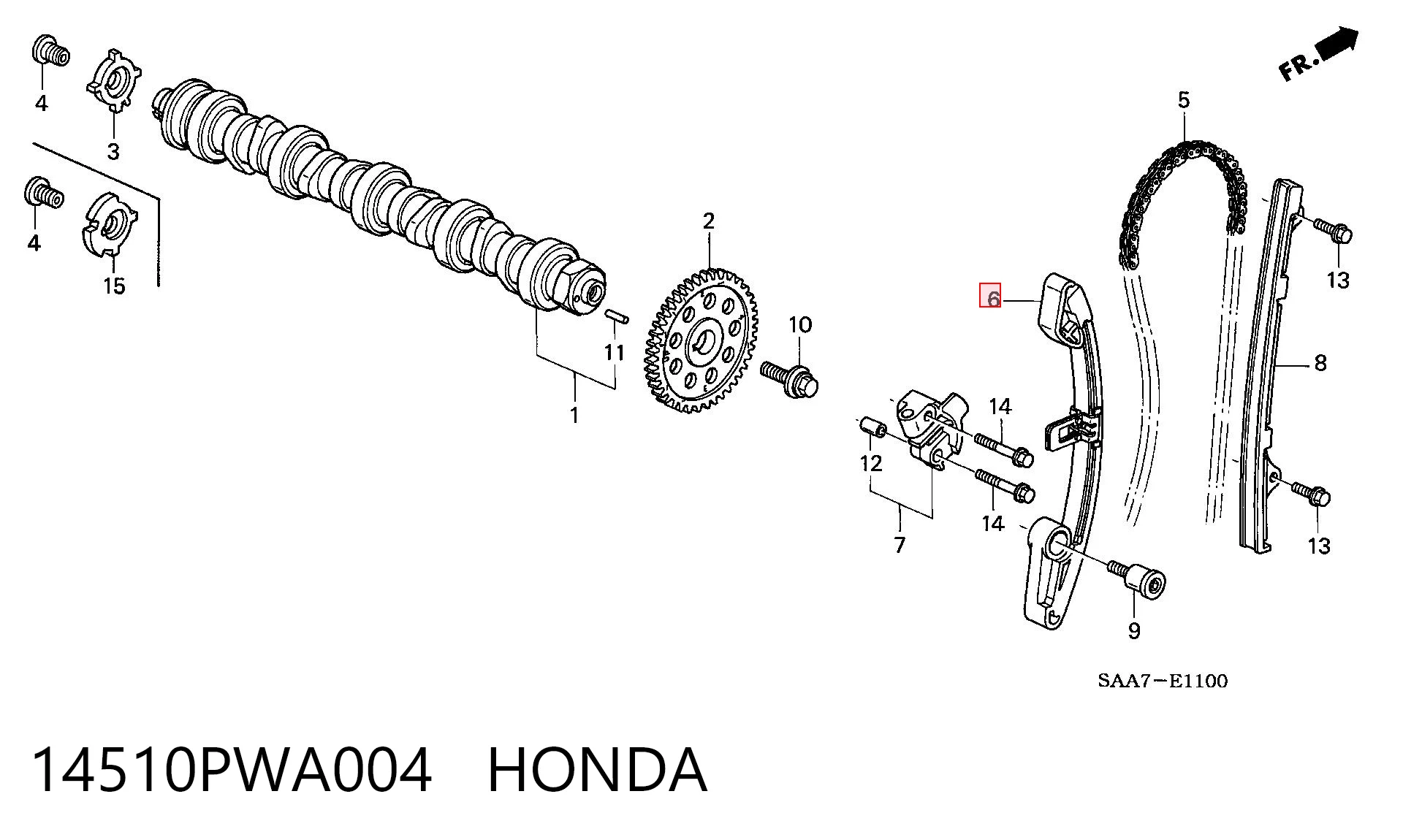 Amortecedor de cadeia do mecanismo de distribuição de gás, direito para Honda Civic VIII FD, FA