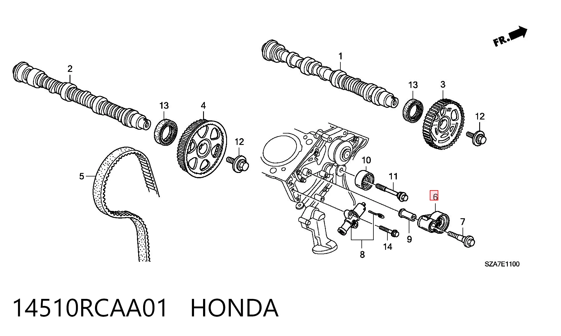 14510RCAA01 Honda Rolo de reguladora de tensão da correia do mecanismo de distribuição de gás