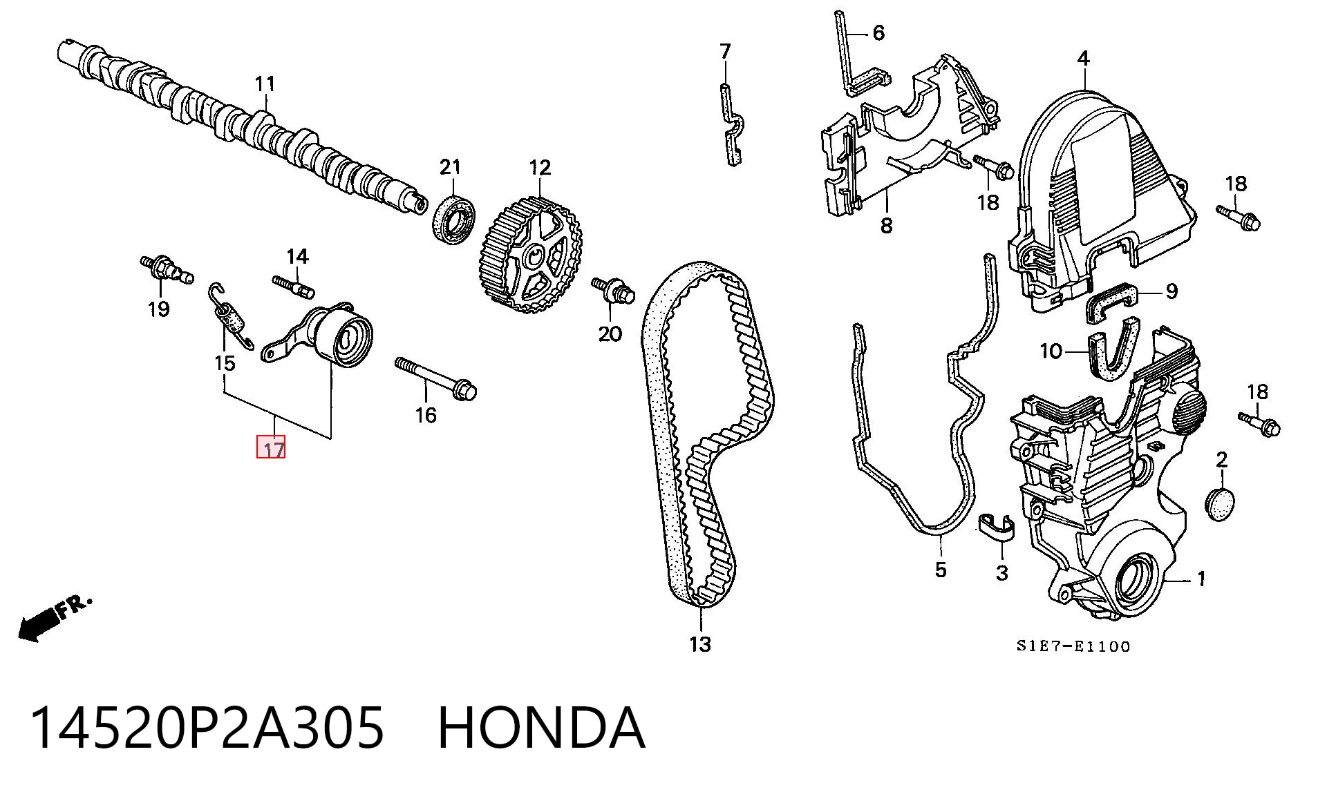 14520P2A305 Honda Rolo de reguladora de tensão da correia do mecanismo de distribuição de gás
