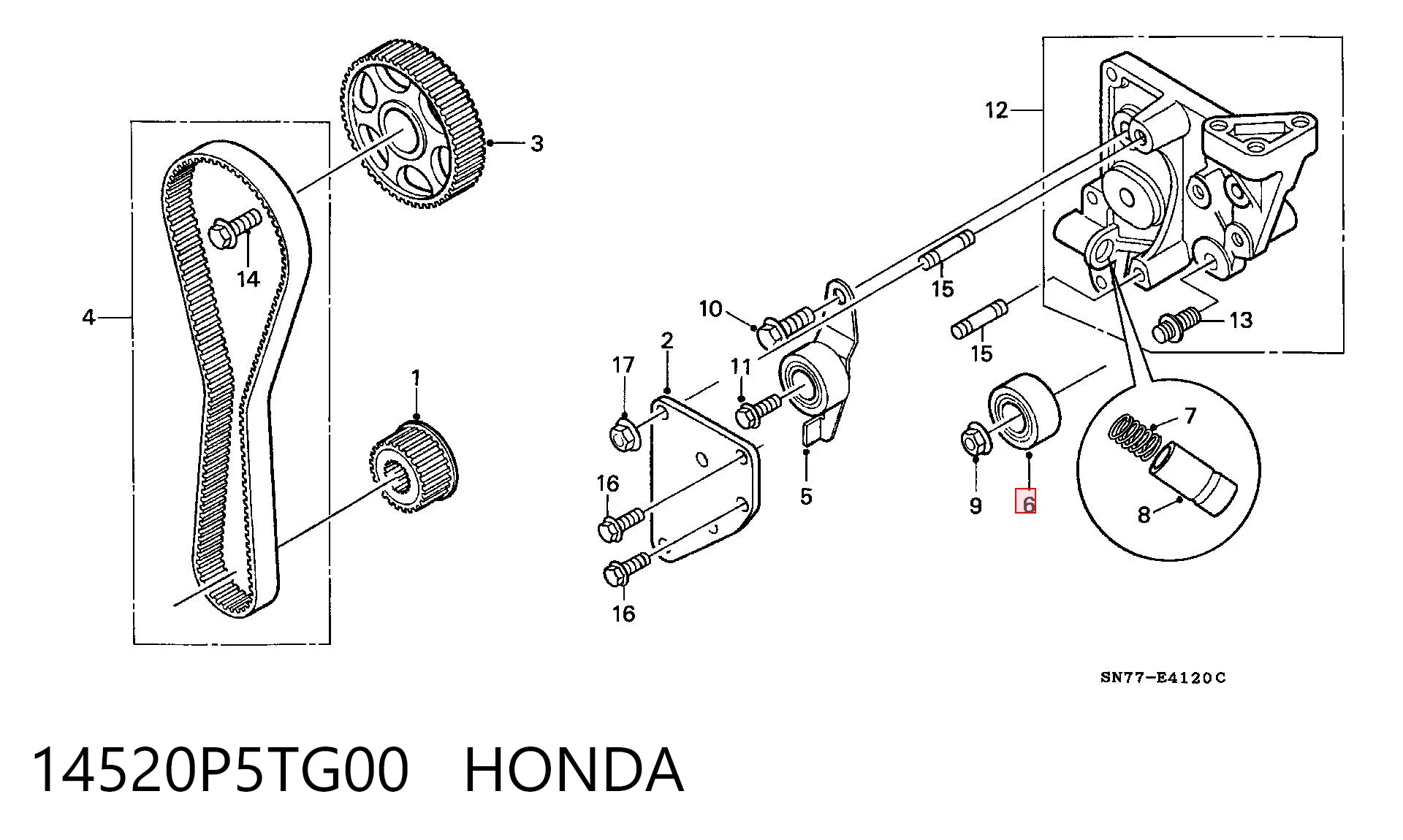 Rolo parasita da correia do mecanismo de distribuição de gás para Honda Accord V CE, CF