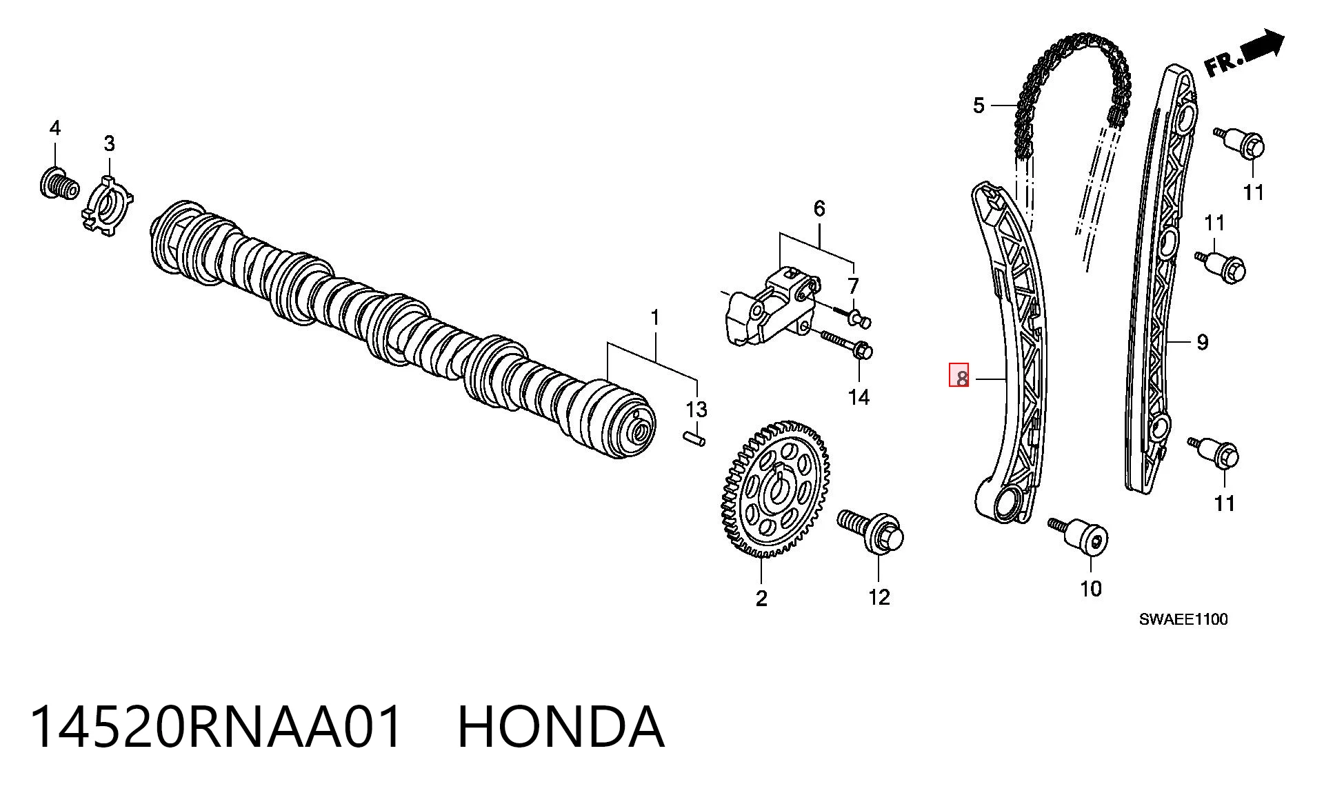 14520RNAA01 Honda Sapato de reguladora de tensão da cadeia do mecanismo de distribuição de gás
