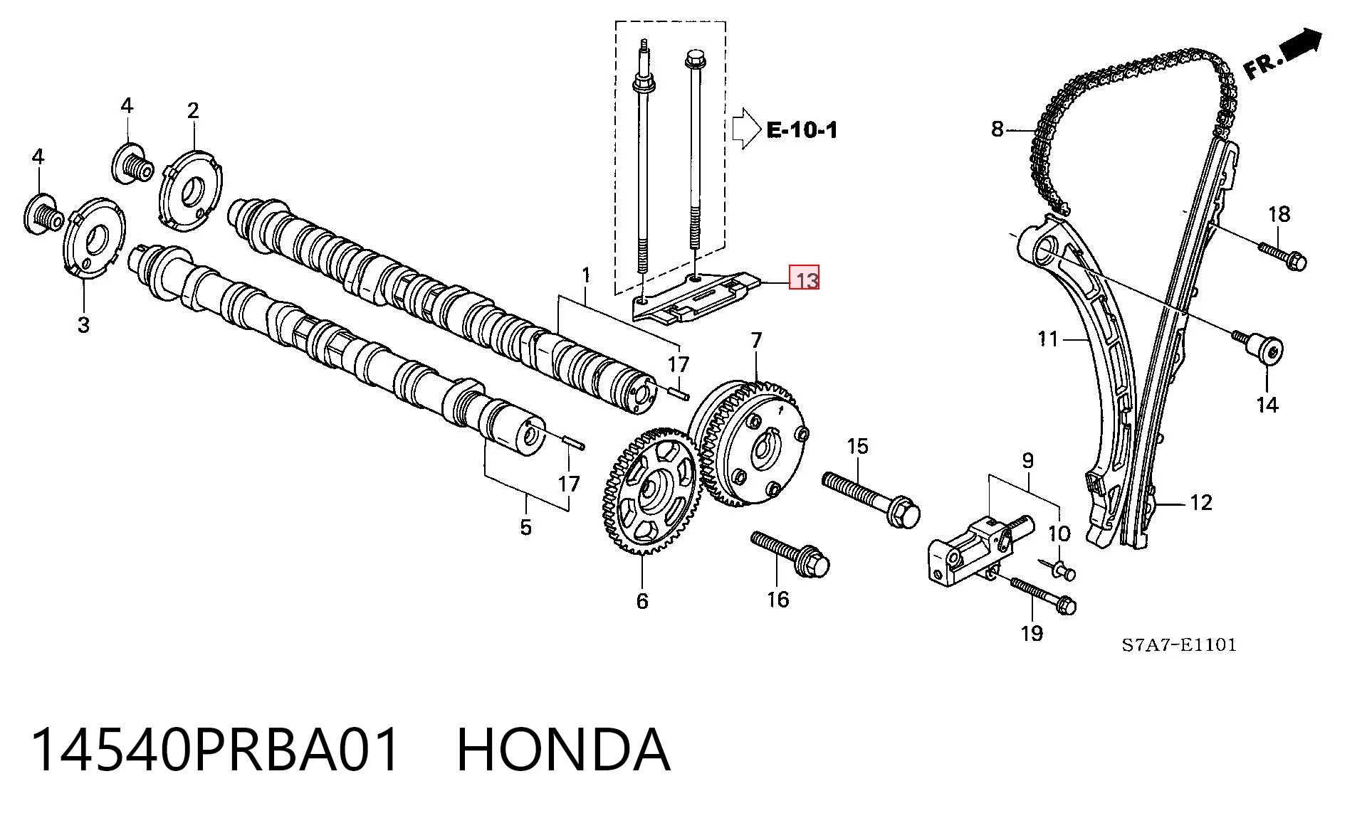 14540PRBA01 Honda Amortecedor de cadeia do mecanismo de distribuição de gás, superior CBC