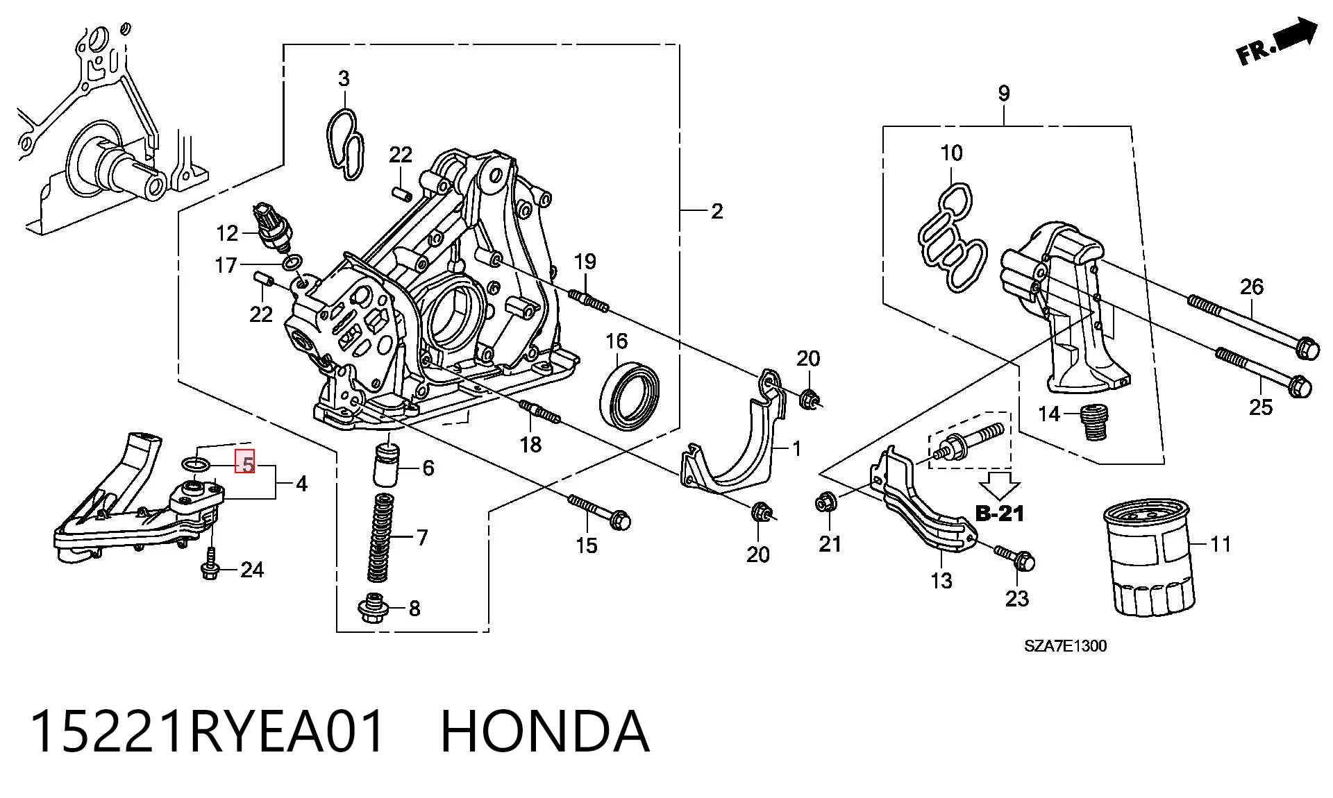 15221RYEA01 Honda Vedante de adaptador do filtro de óleo