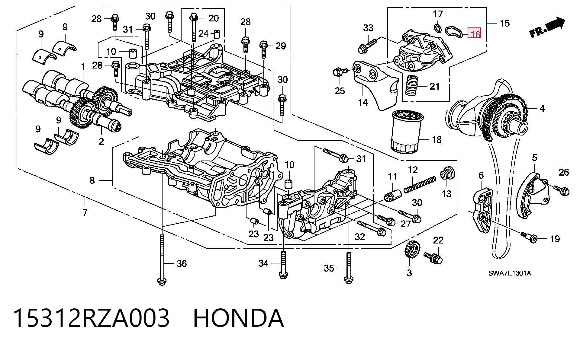 15312RZA003 Honda Vedante de receptor de óleo