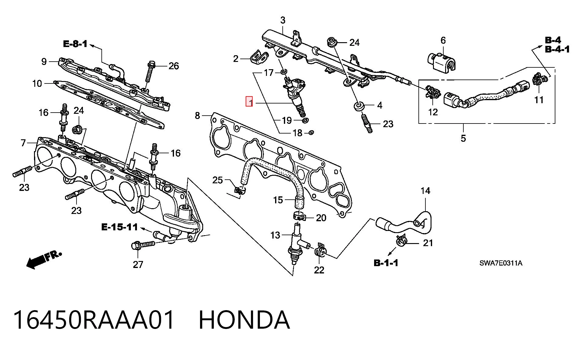 16450RAAA01 Honda Injetor de injeção de combustível