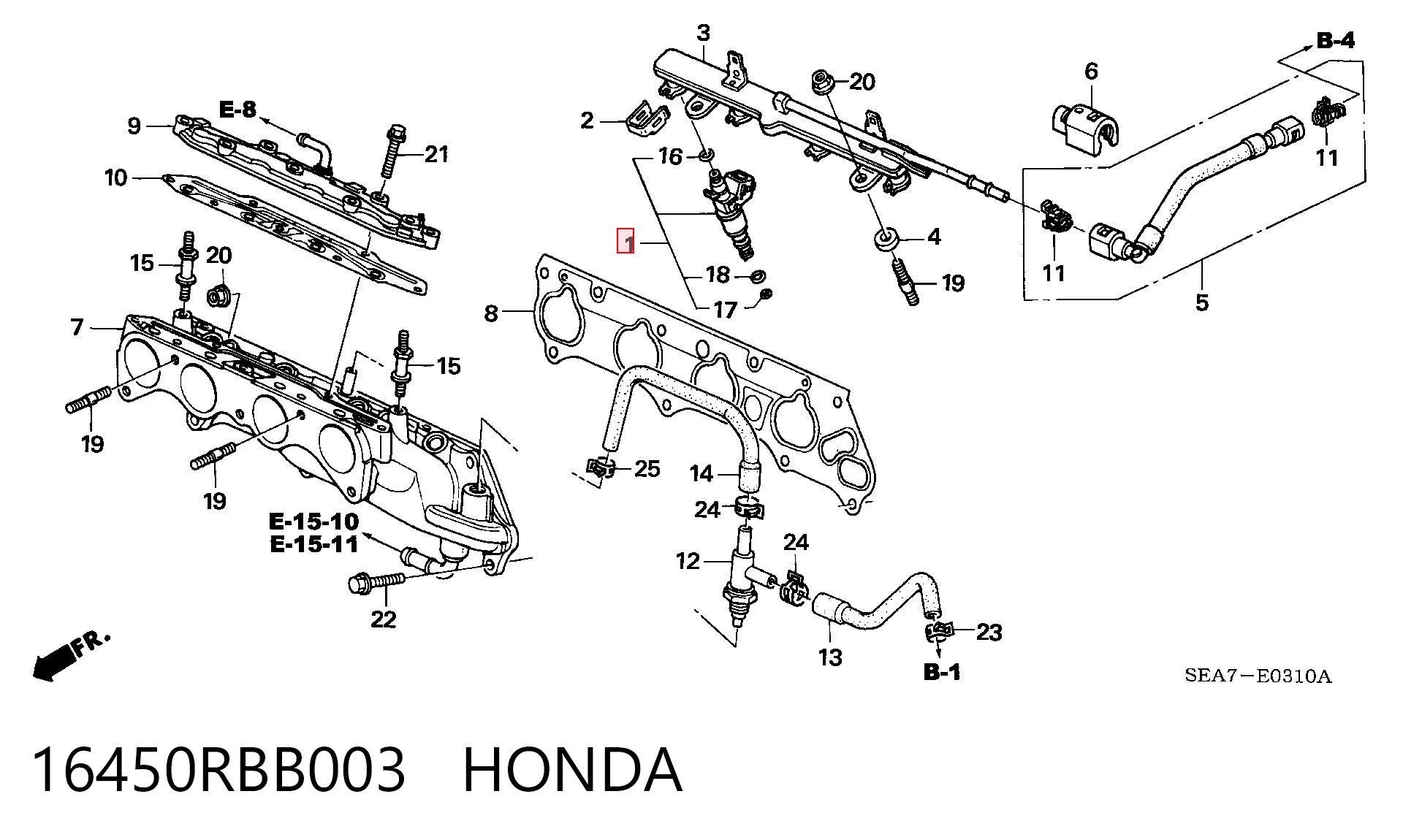 16450RBB003 Honda Injetor de injeção de combustível