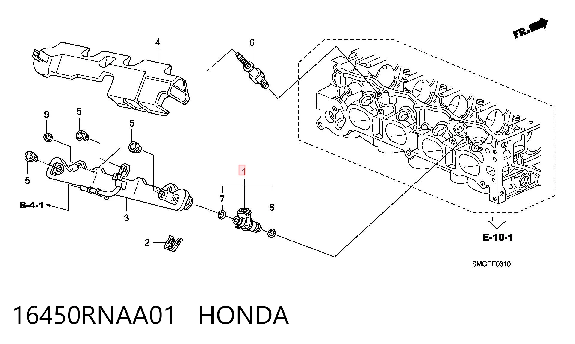 16450RNAA01 Honda Injetor de injeção de combustível