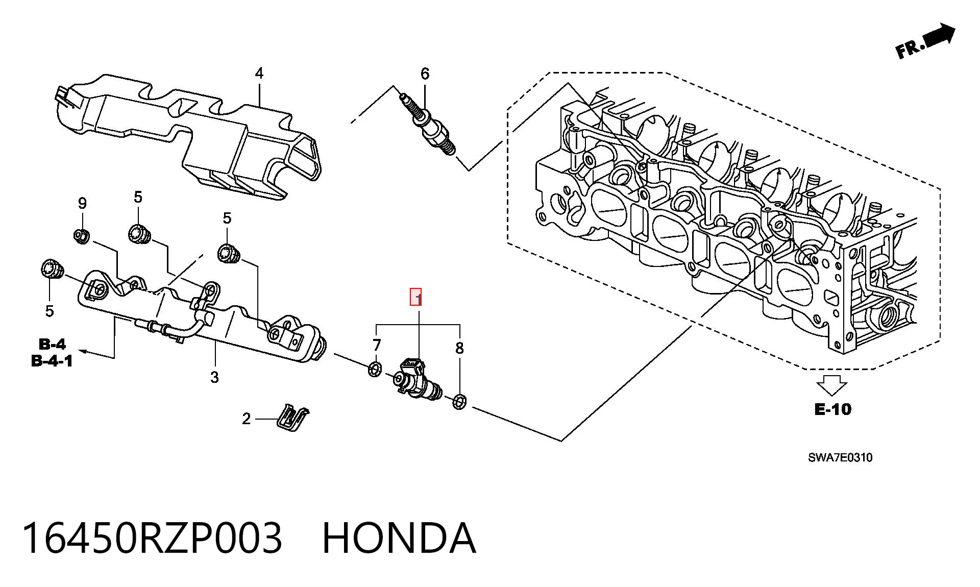 16450RZP003 Honda Injetor de injeção de combustível