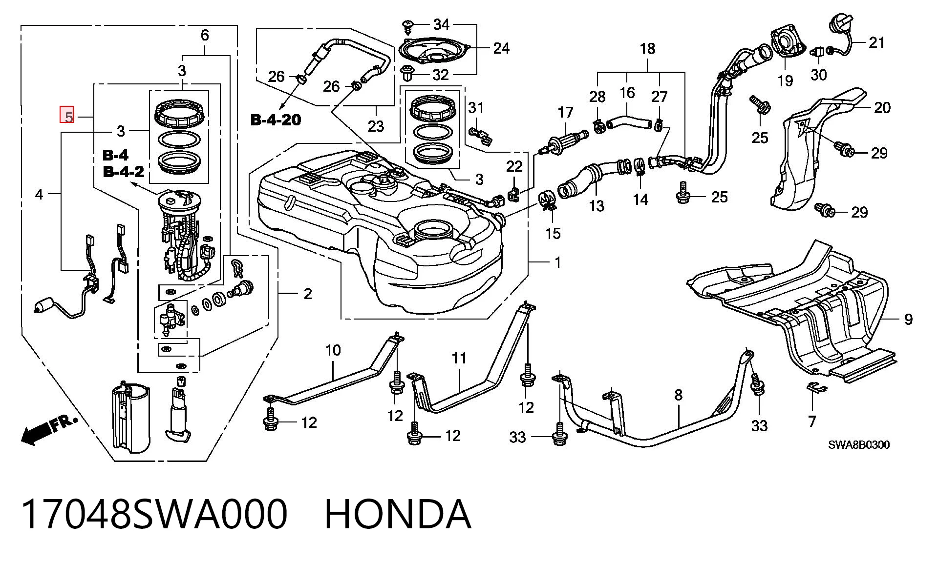 17048SWA000 Honda Filtro de combustível