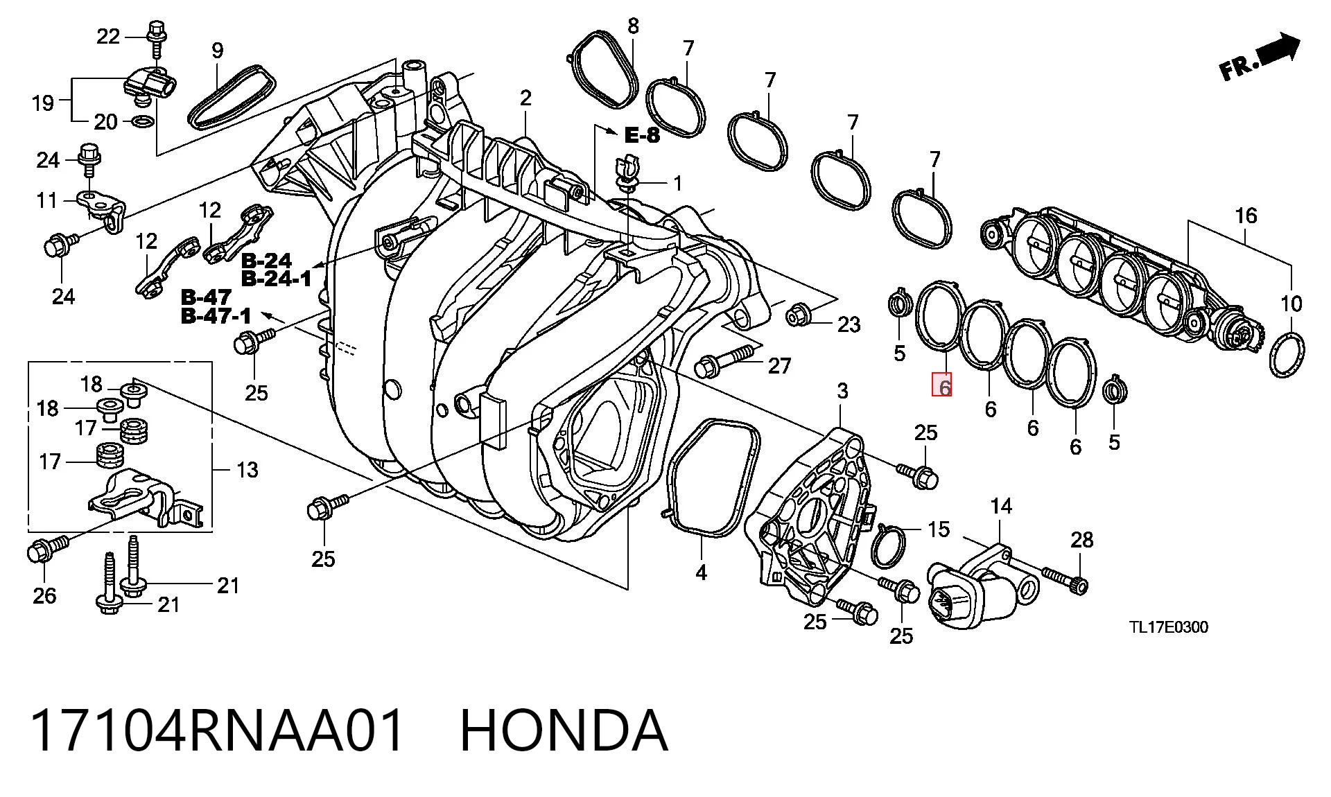 17104RNAA01 Honda Vedante de válvula EGR de recirculação