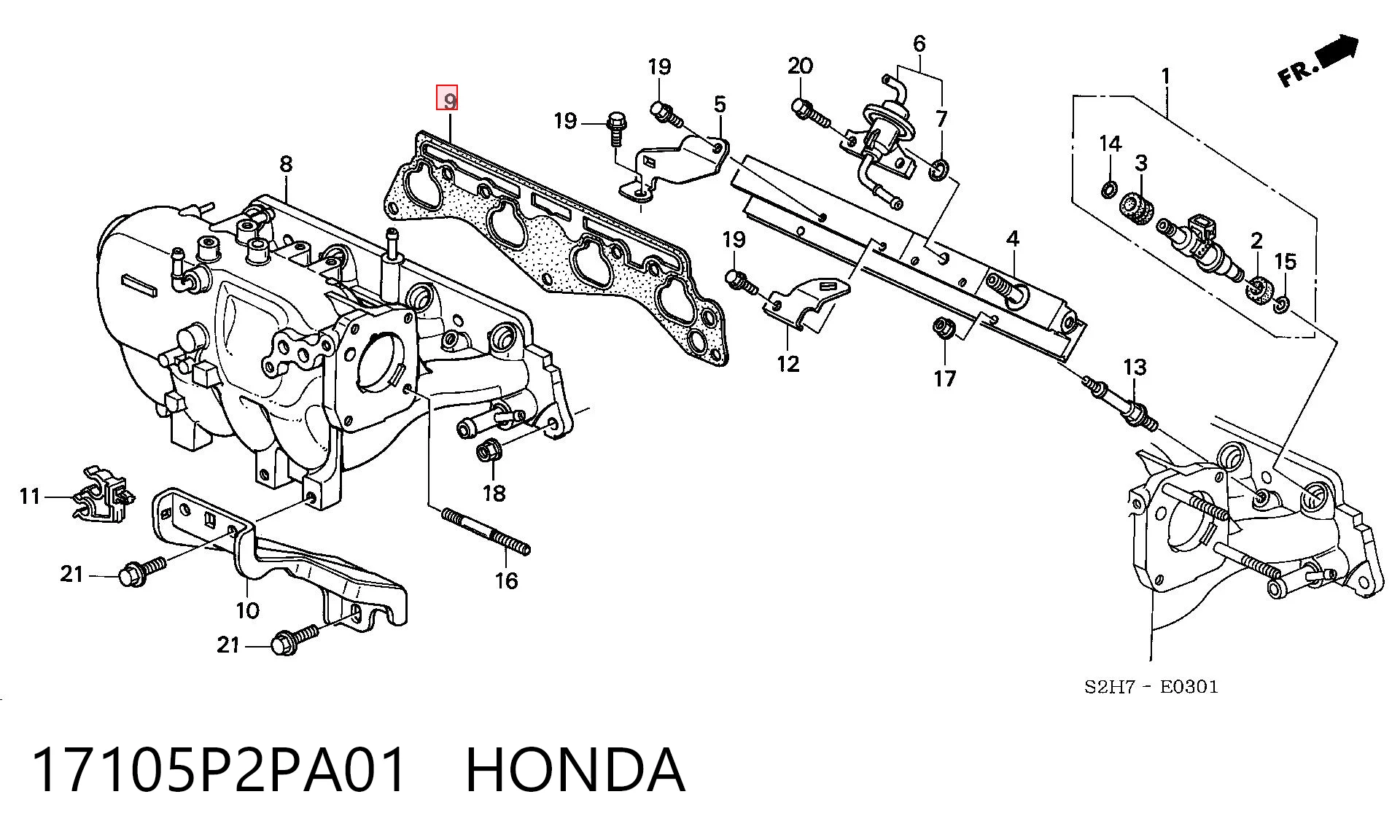 17105P2PA01 Honda Vedante de tubo coletor de admissão