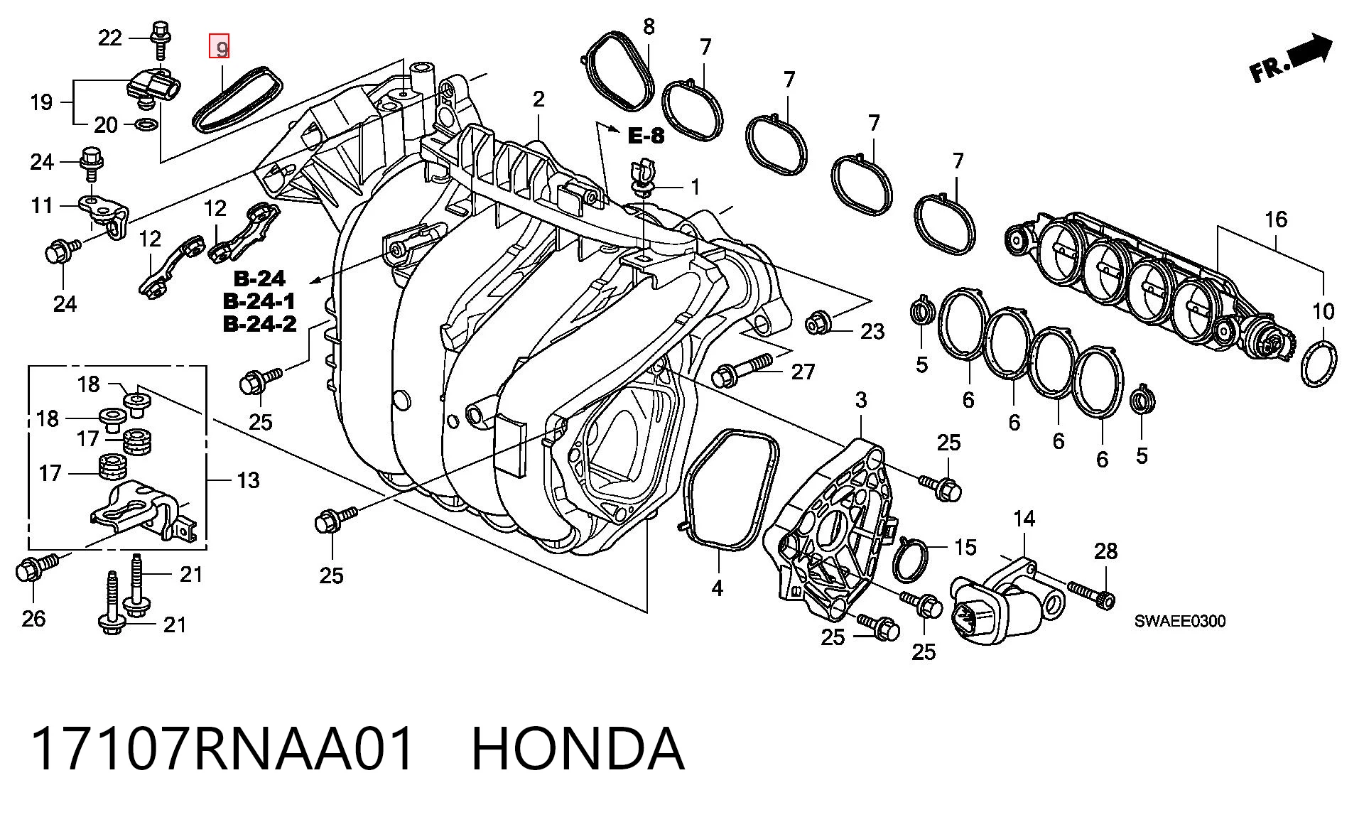 17107RNAA01 Honda Vedante da válvula de borboleta