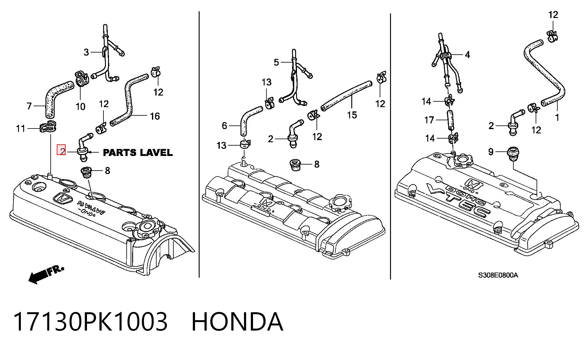 17130PK1003 Honda Válvula PCV de ventilação dos gases de cárter
