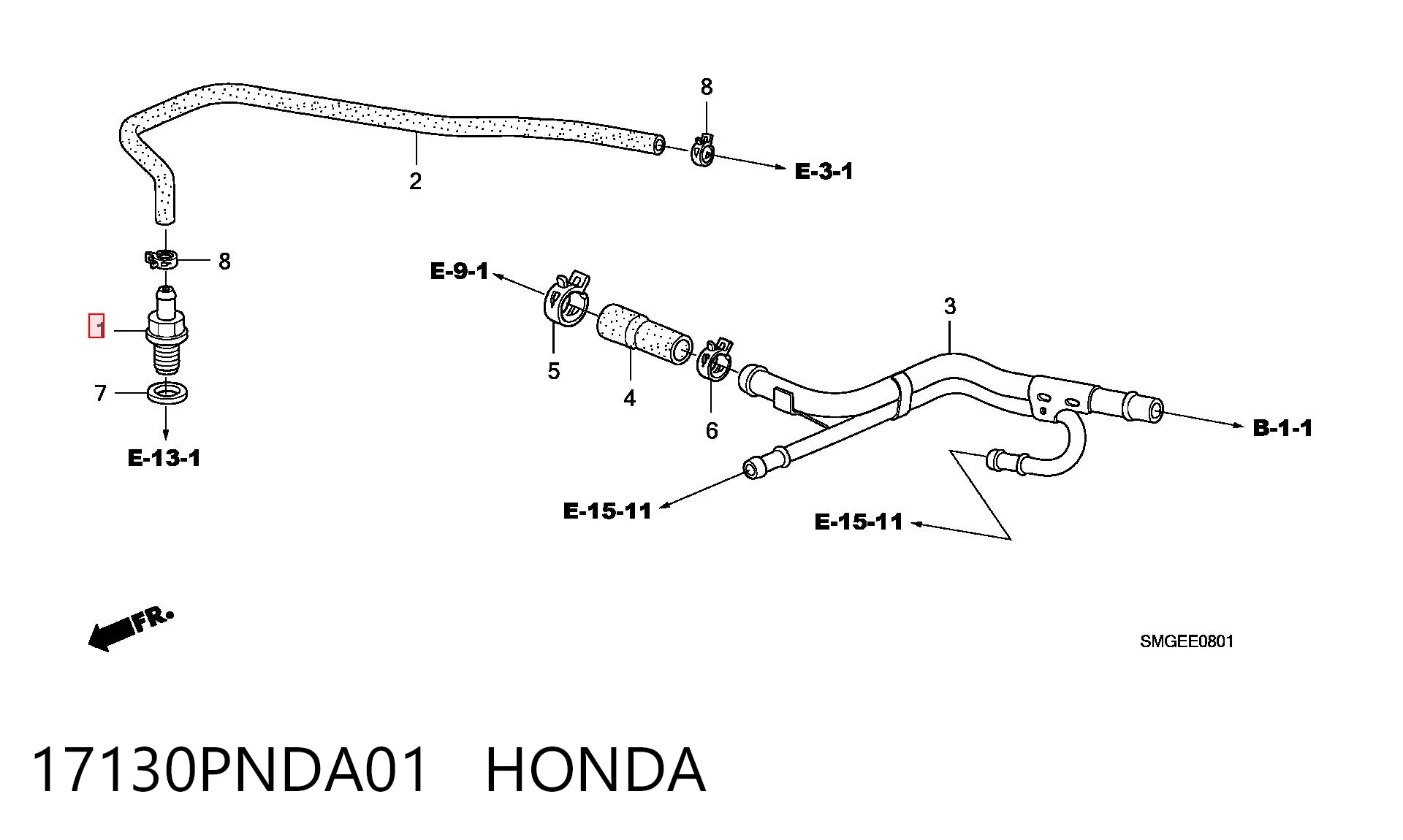 17130PNDA01 Honda Válvula PCV de ventilação dos gases de cárter